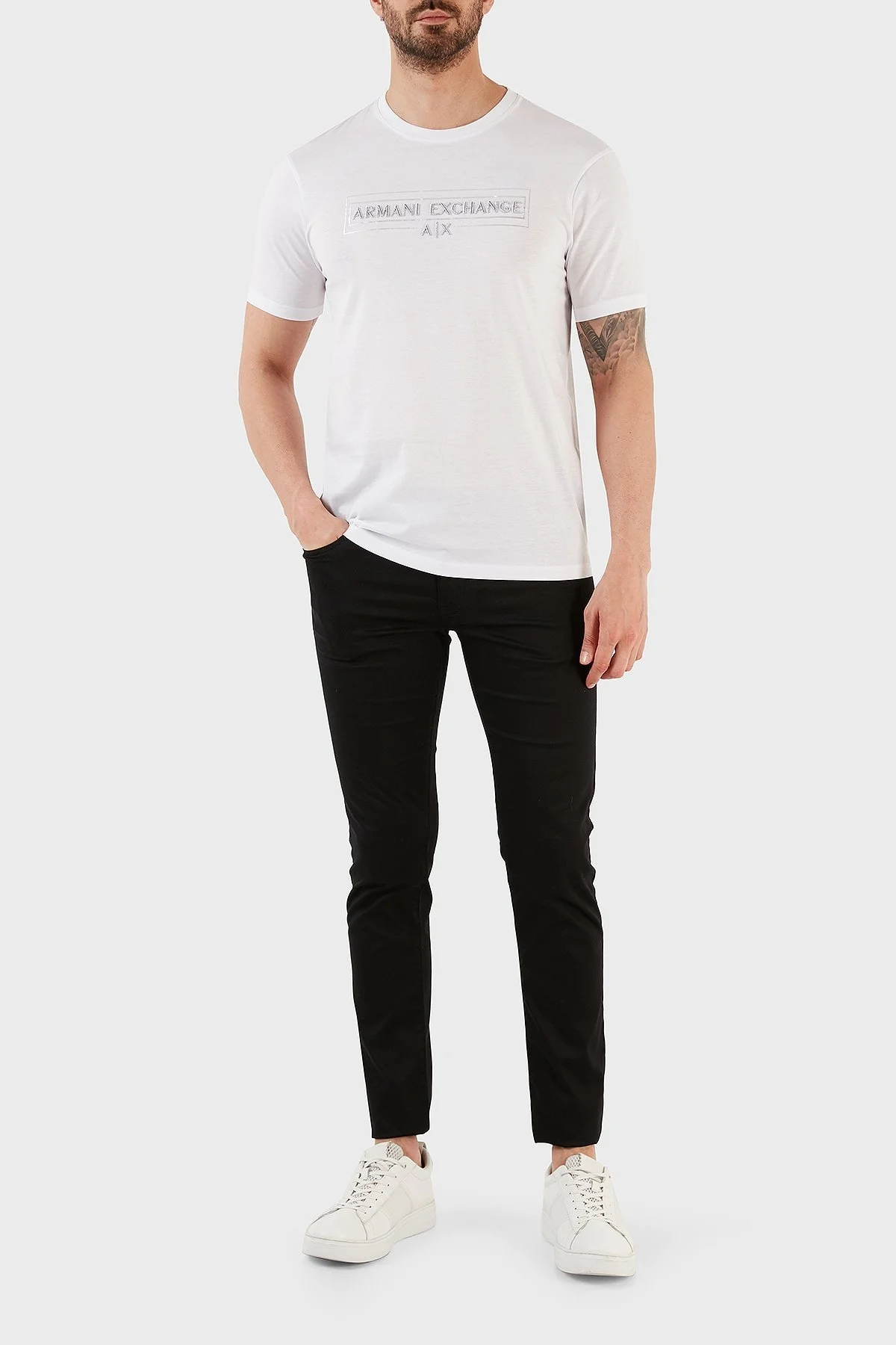 Armani Exchange % 100 Pamuk Regular Fit Bisiklet Yaka Erkek T Shirt 3RZTRA ZJ9AZ 1100 BEYAZ - 4