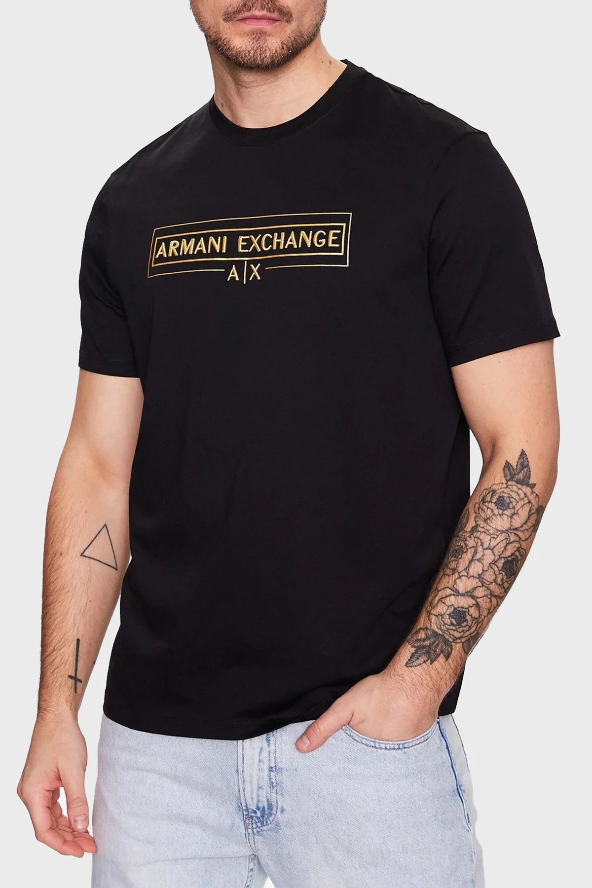 Armani Exchange % 100 Pamuk Regular Fit Bisiklet Yaka Erkek T Shirt 3RZTRA ZJ9AZ 1200 SİYAH - 1