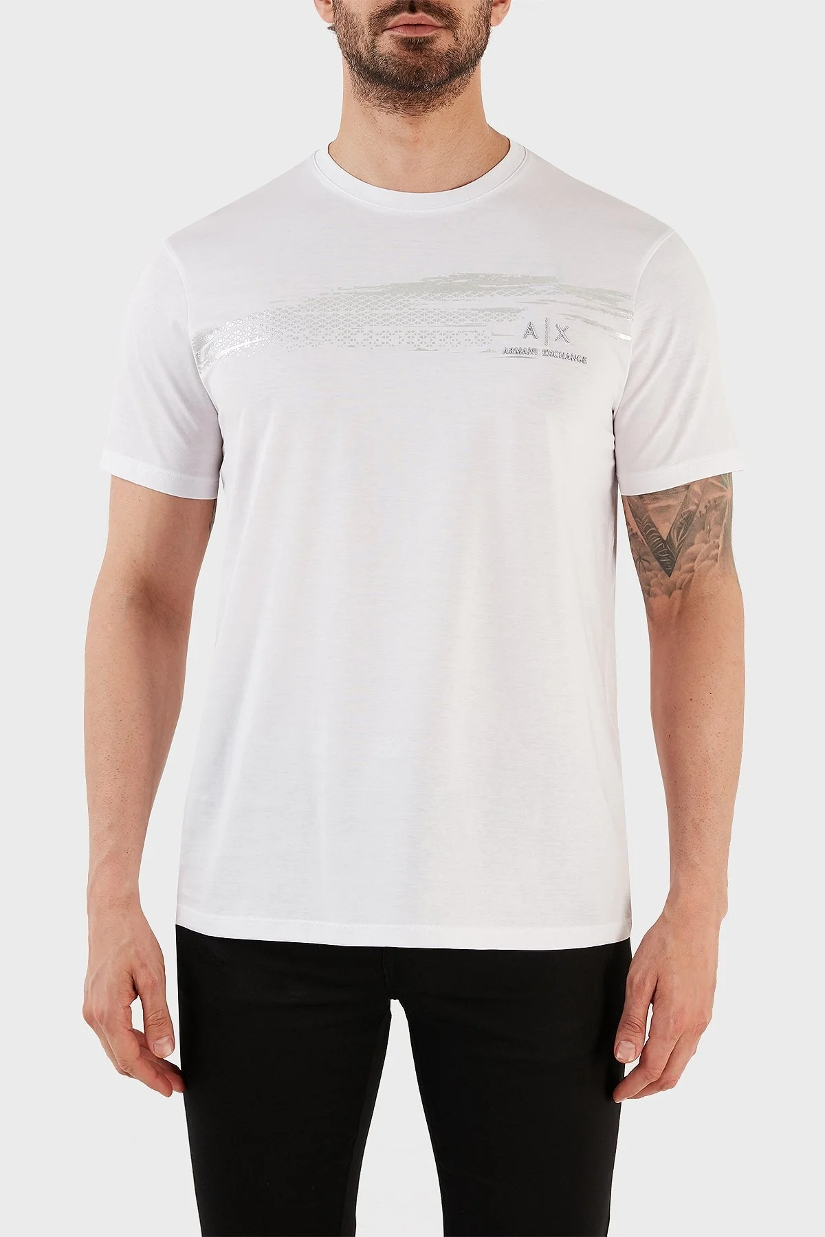 Armani Exchange % 100 Pamuk Regular Fit Bisiklet Yaka Erkek T Shirt 3RZTRB ZJ9AZ 1100 BEYAZ - 1