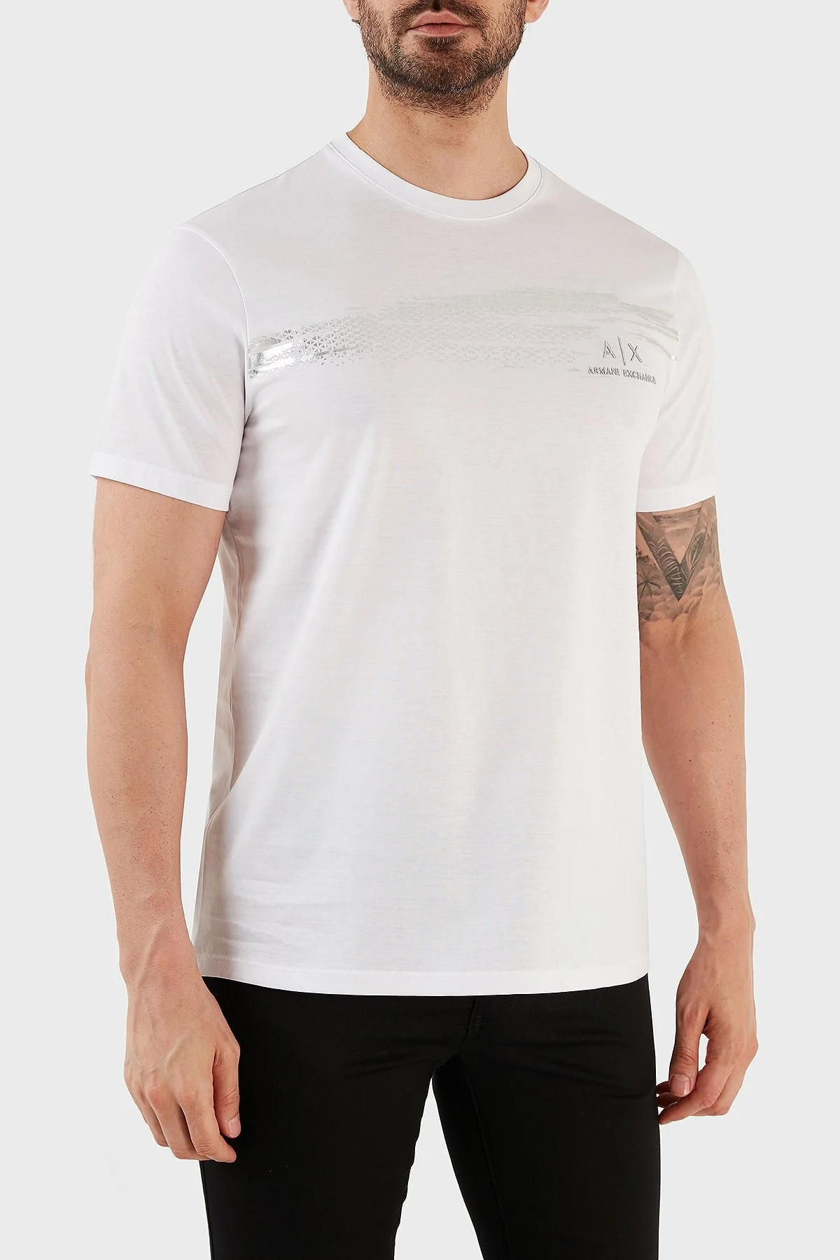 Armani Exchange % 100 Pamuk Regular Fit Bisiklet Yaka Erkek T Shirt 3RZTRB ZJ9AZ 1100 BEYAZ - 2