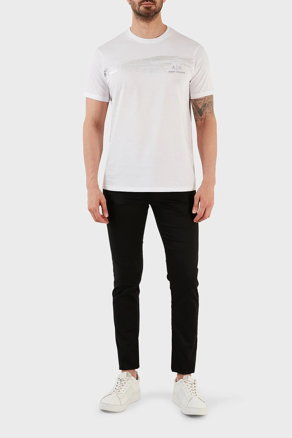 Armani Exchange % 100 Pamuk Regular Fit Bisiklet Yaka Erkek T Shirt 3RZTRB ZJ9AZ 1100 BEYAZ - 3