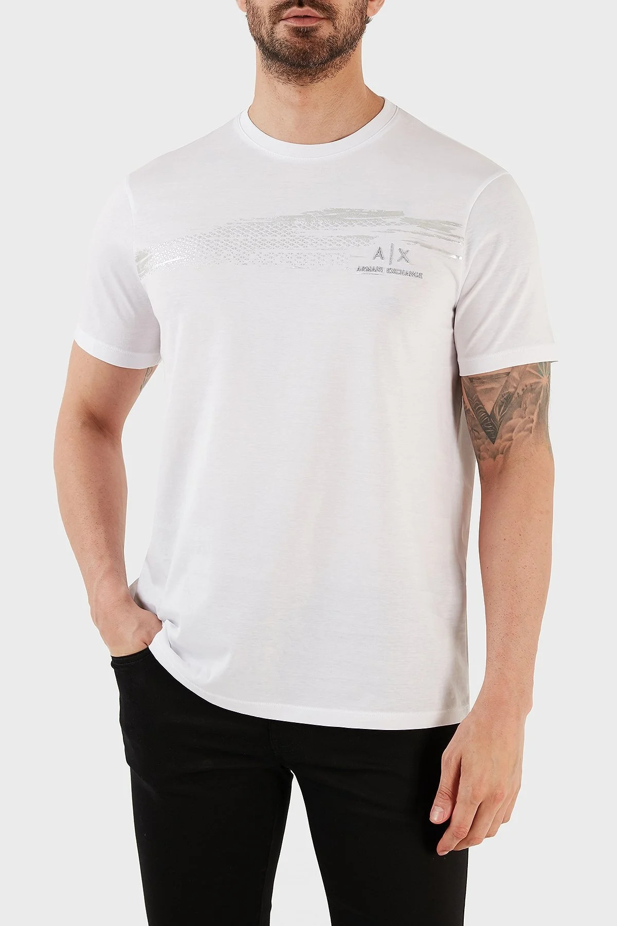 Armani Exchange % 100 Pamuk Regular Fit Bisiklet Yaka Erkek T Shirt 3RZTRB ZJ9AZ 1100 BEYAZ - 4