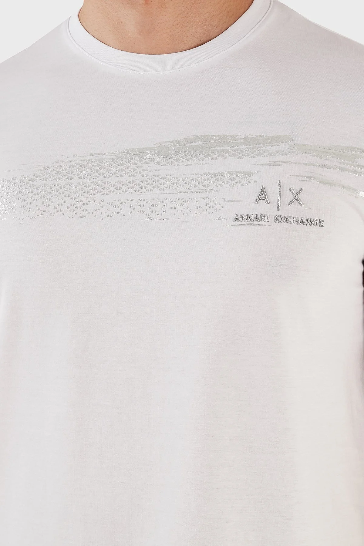 Armani Exchange % 100 Pamuk Regular Fit Bisiklet Yaka Erkek T Shirt 3RZTRB ZJ9AZ 1100 BEYAZ - 6