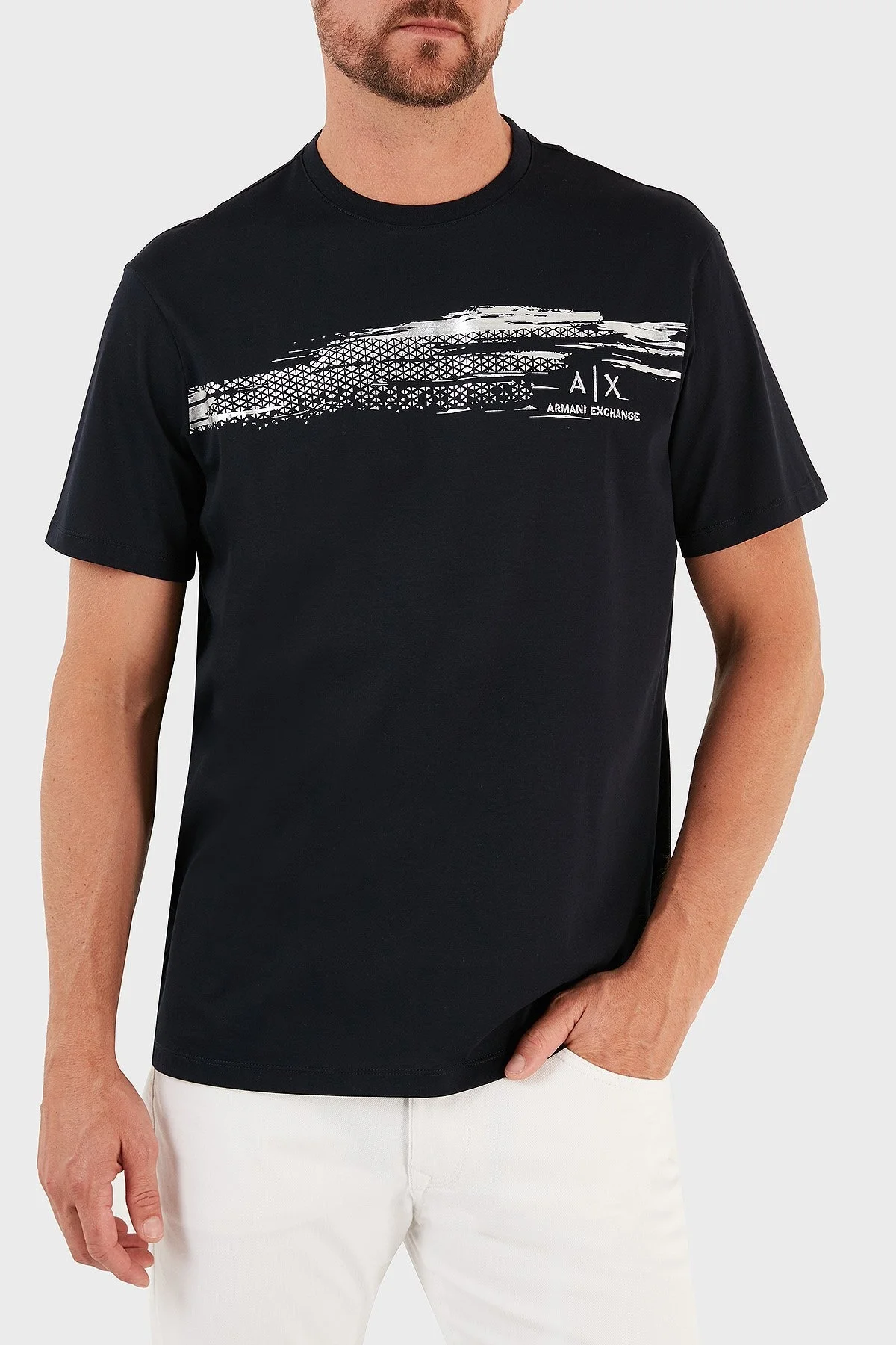 Armani Exchange % 100 Pamuk Regular Fit Bisiklet Yaka Erkek T Shirt 3RZTRB ZJ9AZ 1583 LACİVERT - 3