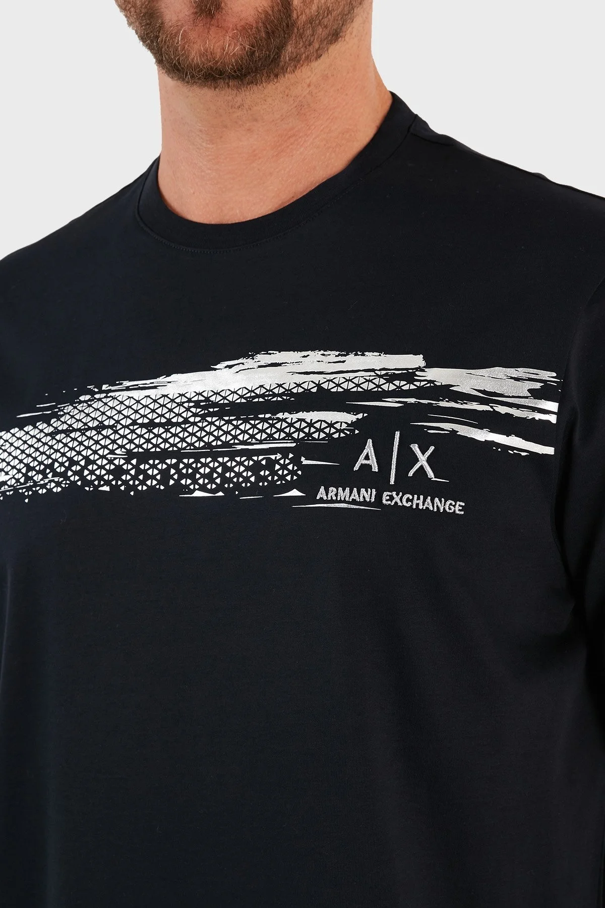 Armani Exchange % 100 Pamuk Regular Fit Bisiklet Yaka Erkek T Shirt 3RZTRB ZJ9AZ 1583 LACİVERT - 4