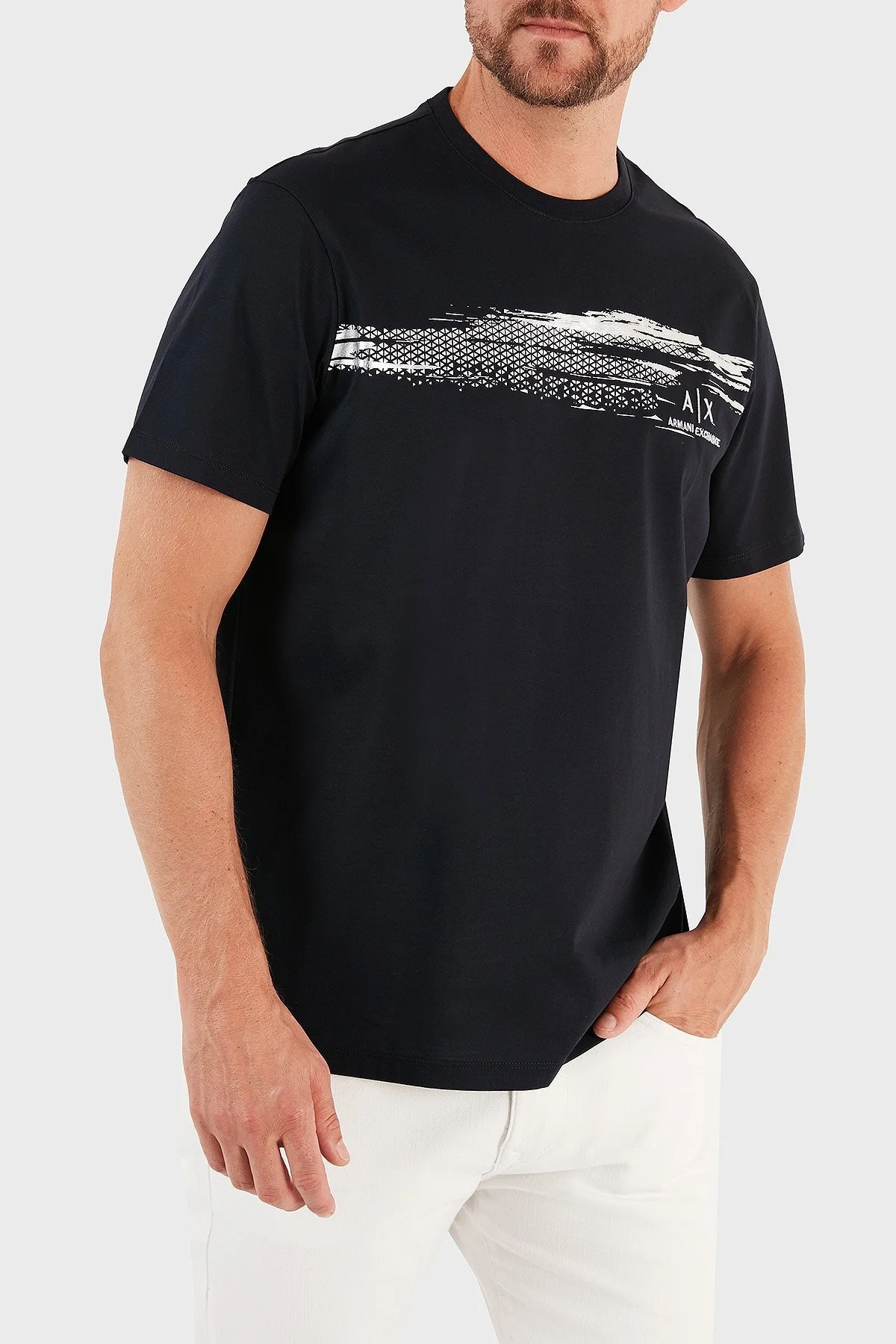 Armani Exchange % 100 Pamuk Regular Fit Bisiklet Yaka Erkek T Shirt 3RZTRB ZJ9AZ 1583 LACİVERT - 5