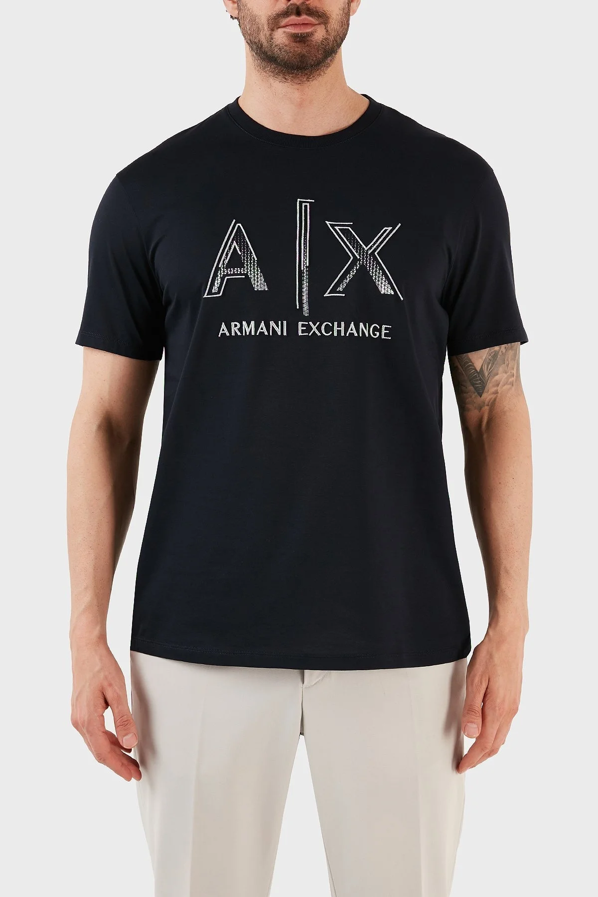 Armani Exchange % 100 Pamuk Regular Fit Bisiklet Yaka Erkek T Shirt 3RZTRC ZJ9AZ 1583 LACİVERT - 1