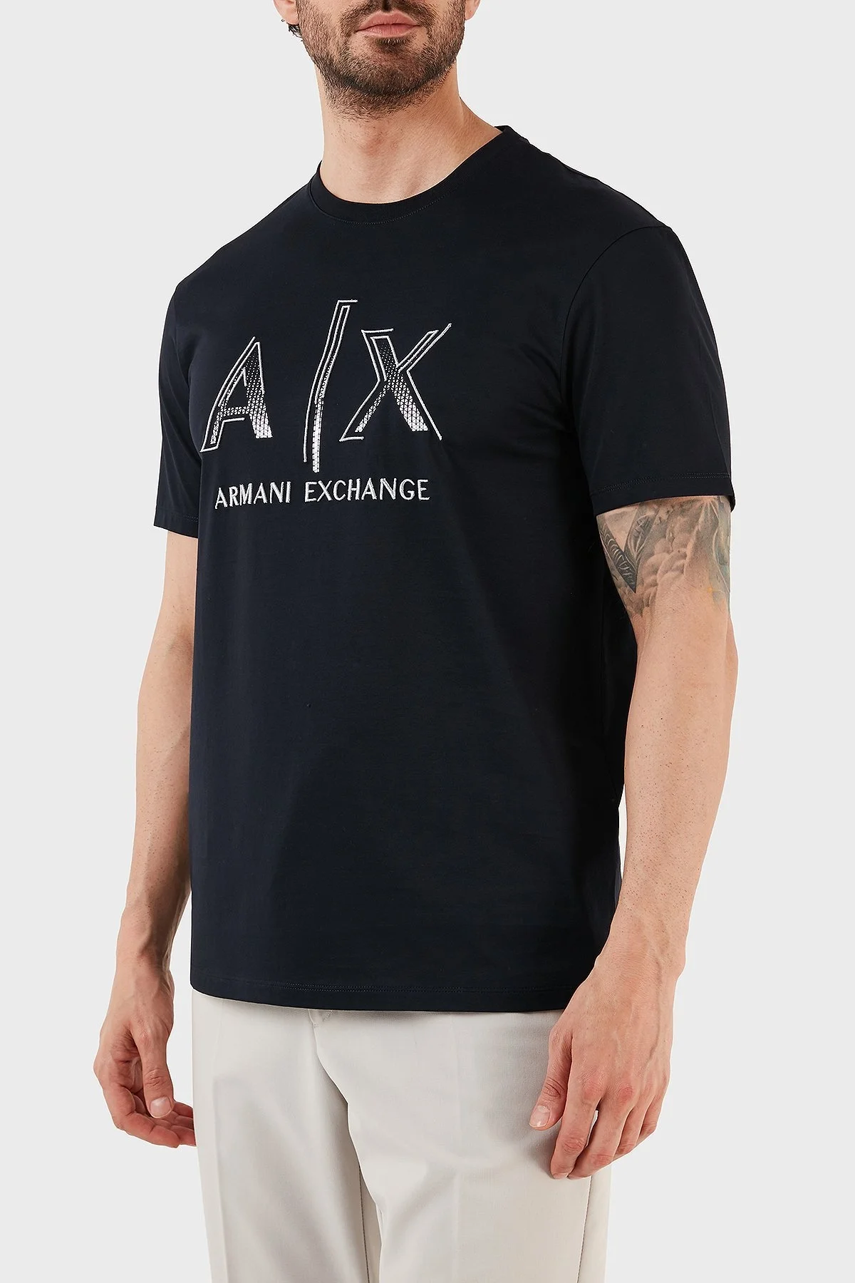Armani Exchange % 100 Pamuk Regular Fit Bisiklet Yaka Erkek T Shirt 3RZTRC ZJ9AZ 1583 LACİVERT - 2