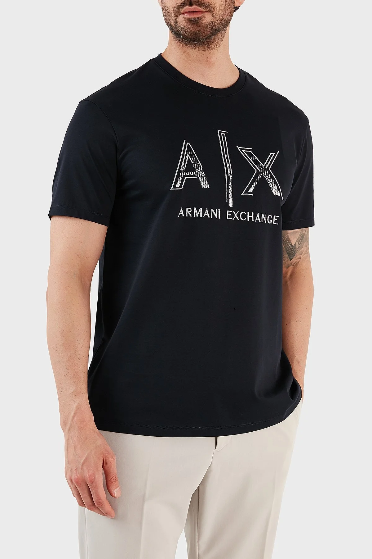 Armani Exchange % 100 Pamuk Regular Fit Bisiklet Yaka Erkek T Shirt 3RZTRC ZJ9AZ 1583 LACİVERT - 3