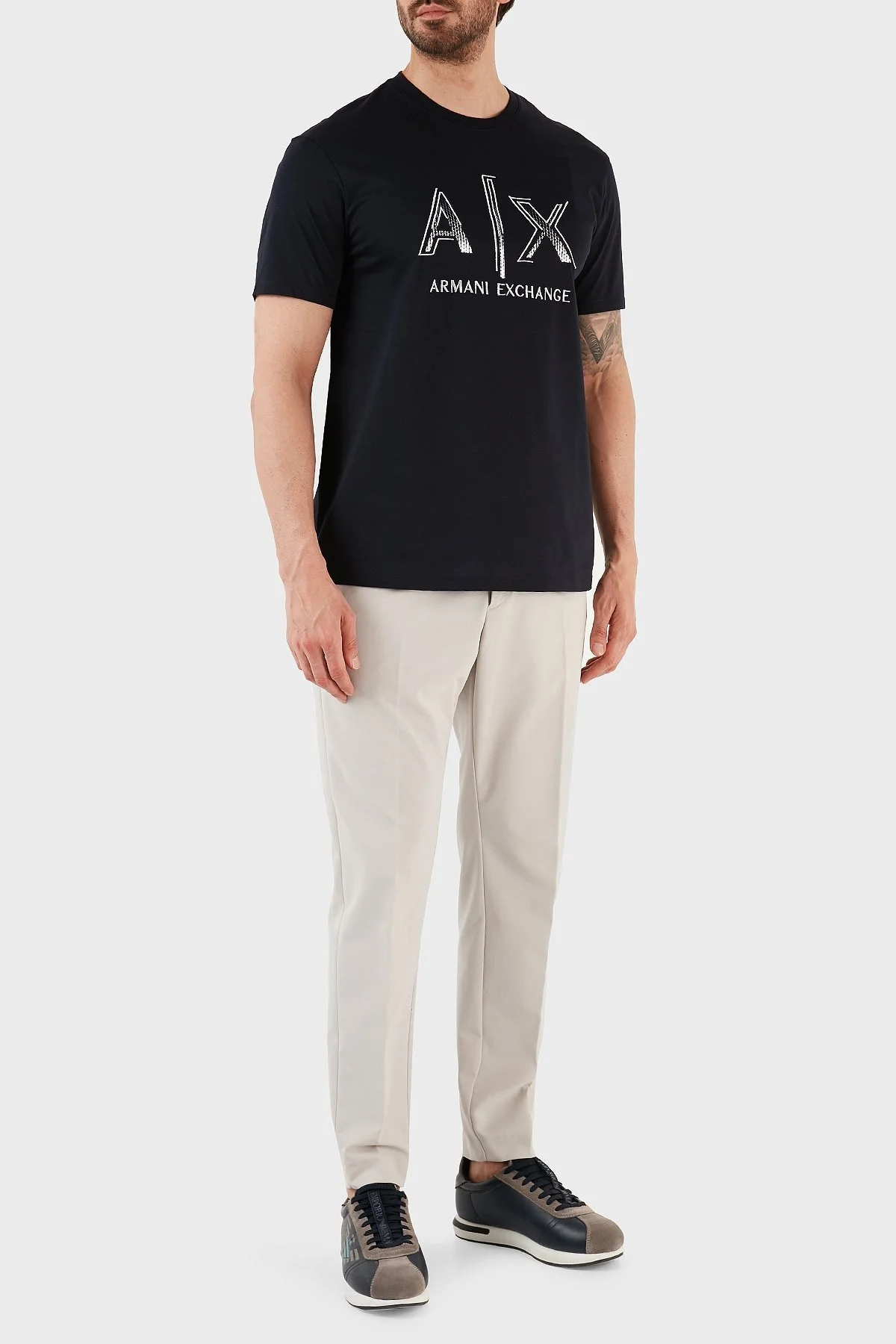 Armani Exchange % 100 Pamuk Regular Fit Bisiklet Yaka Erkek T Shirt 3RZTRC ZJ9AZ 1583 LACİVERT - 4