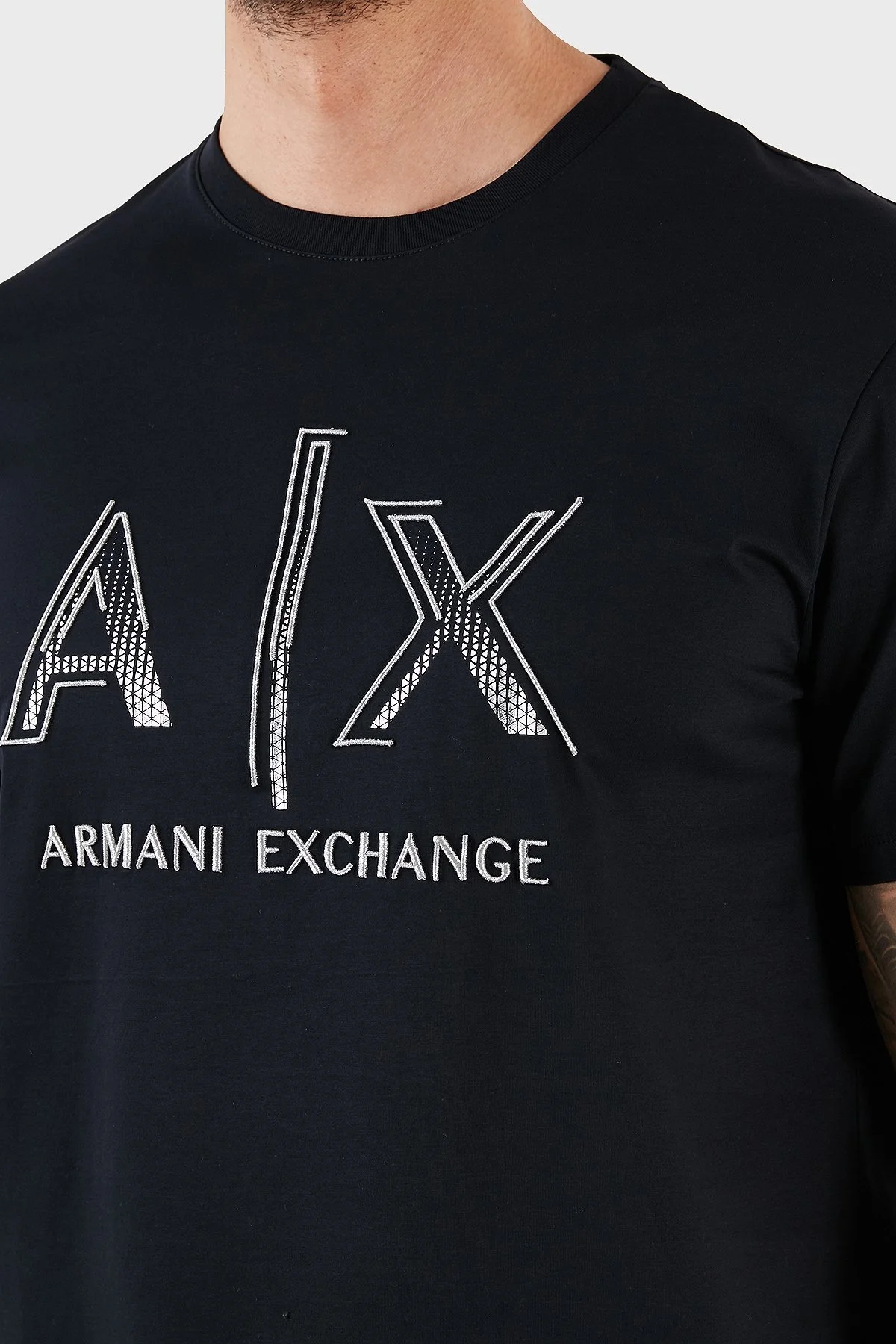 Armani Exchange % 100 Pamuk Regular Fit Bisiklet Yaka Erkek T Shirt 3RZTRC ZJ9AZ 1583 LACİVERT - 5