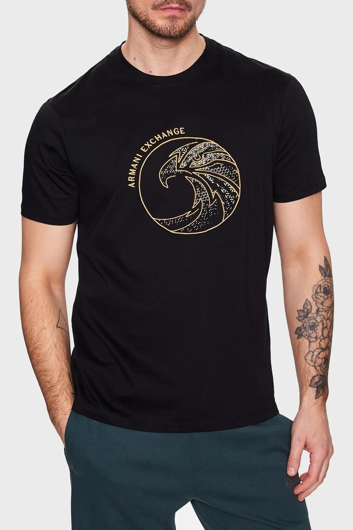 Armani Exchange % 100 Pamuk Regular Fit Bisiklet Yaka Erkek T Shirt 3RZTRD ZJ9AZ 1200 SİYAH - 1