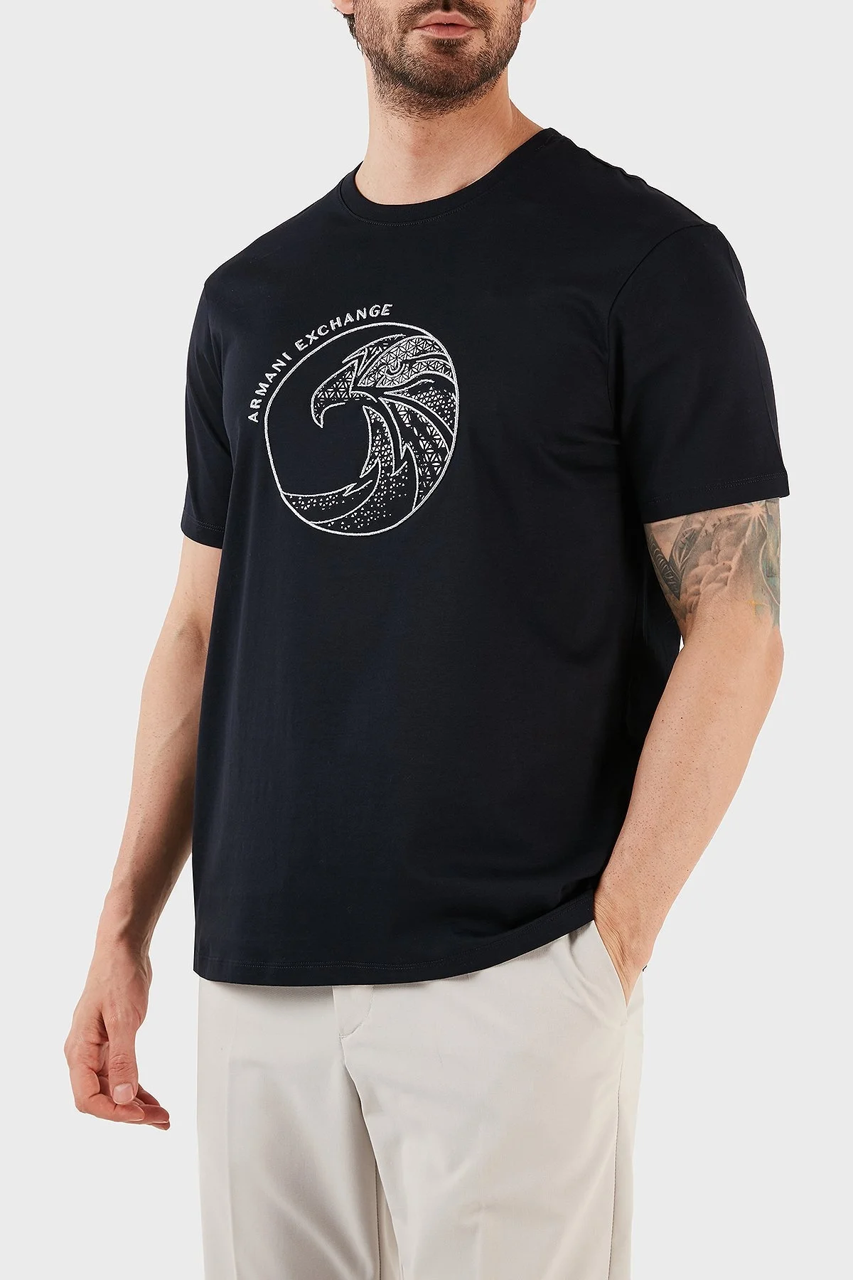 Armani Exchange % 100 Pamuk Regular Fit Bisiklet Yaka Erkek T Shirt 3RZTRD ZJ9AZ 1583 LACİVERT - 2