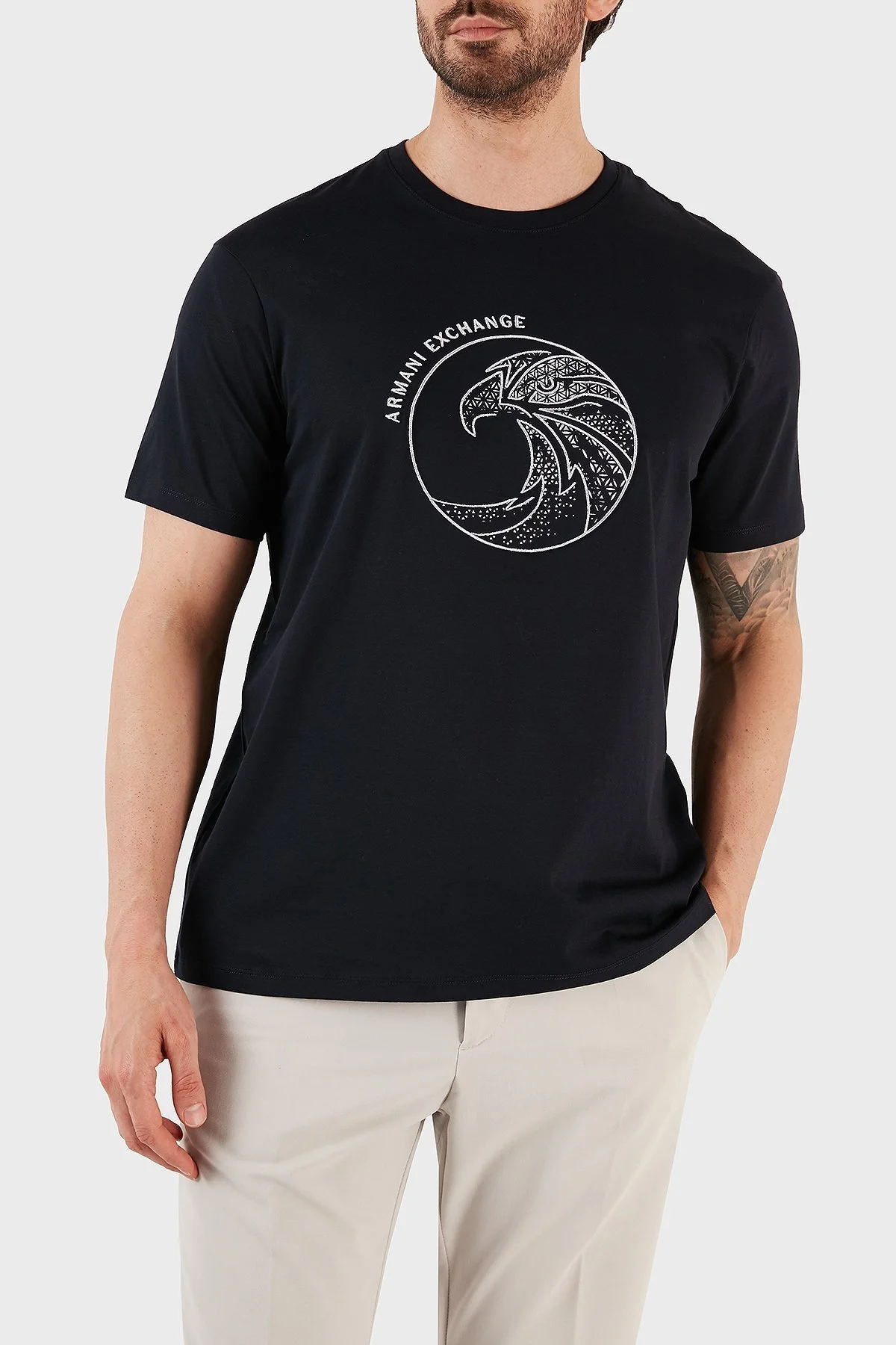 Armani Exchange % 100 Pamuk Regular Fit Bisiklet Yaka Erkek T Shirt 3RZTRD ZJ9AZ 1583 LACİVERT - 3