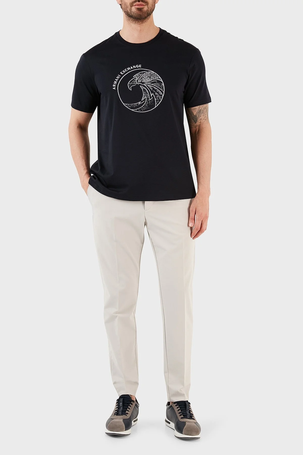 Armani Exchange % 100 Pamuk Regular Fit Bisiklet Yaka Erkek T Shirt 3RZTRD ZJ9AZ 1583 LACİVERT - 4