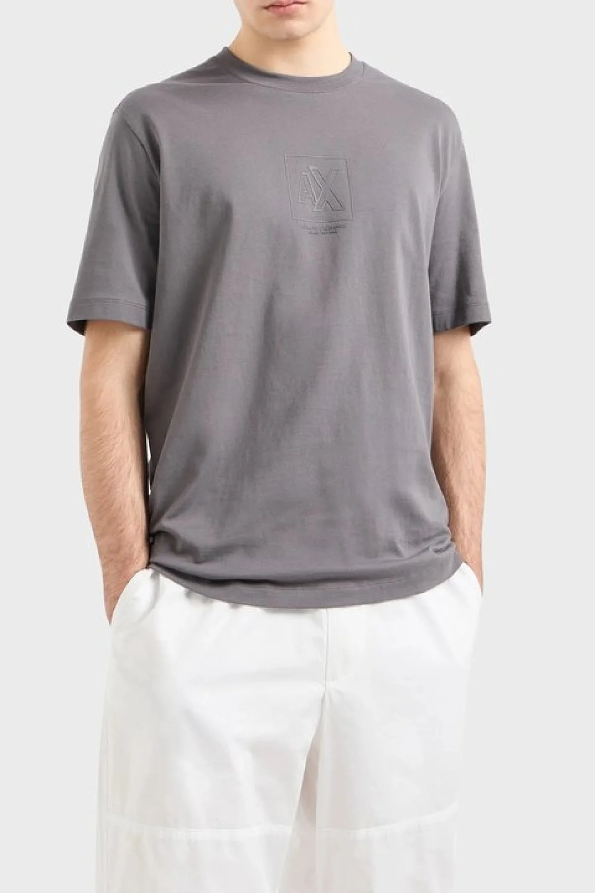 Armani Exchange % 100 Pamuk Regular Fit Bisiklet Yaka Erkek T Shirt 6DZTLE ZJ9JZ 19AA GRİ - 1