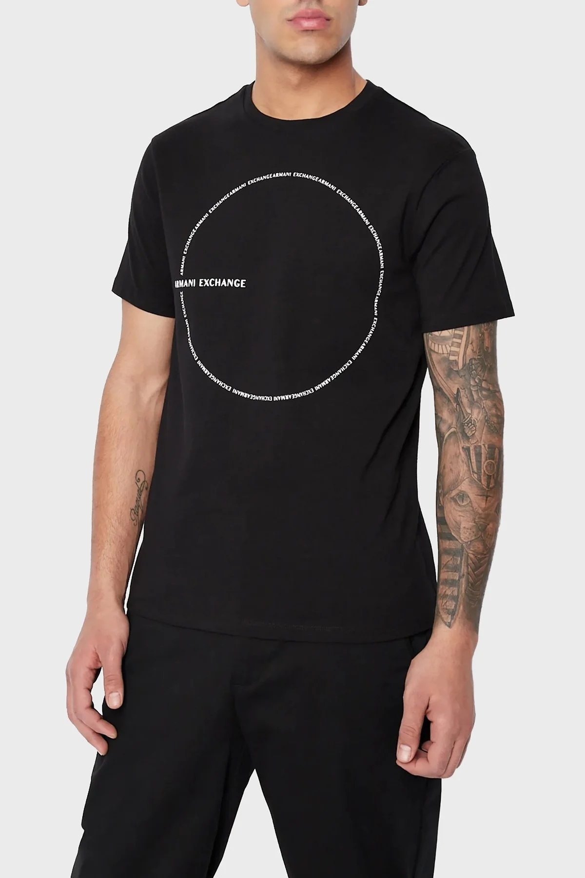 Armani Exchange % 100 Pamuk Regular Fit Bisiklet Yaka Erkek T Shirt 6LZTAC ZJGCZ 1200 SİYAH - 1