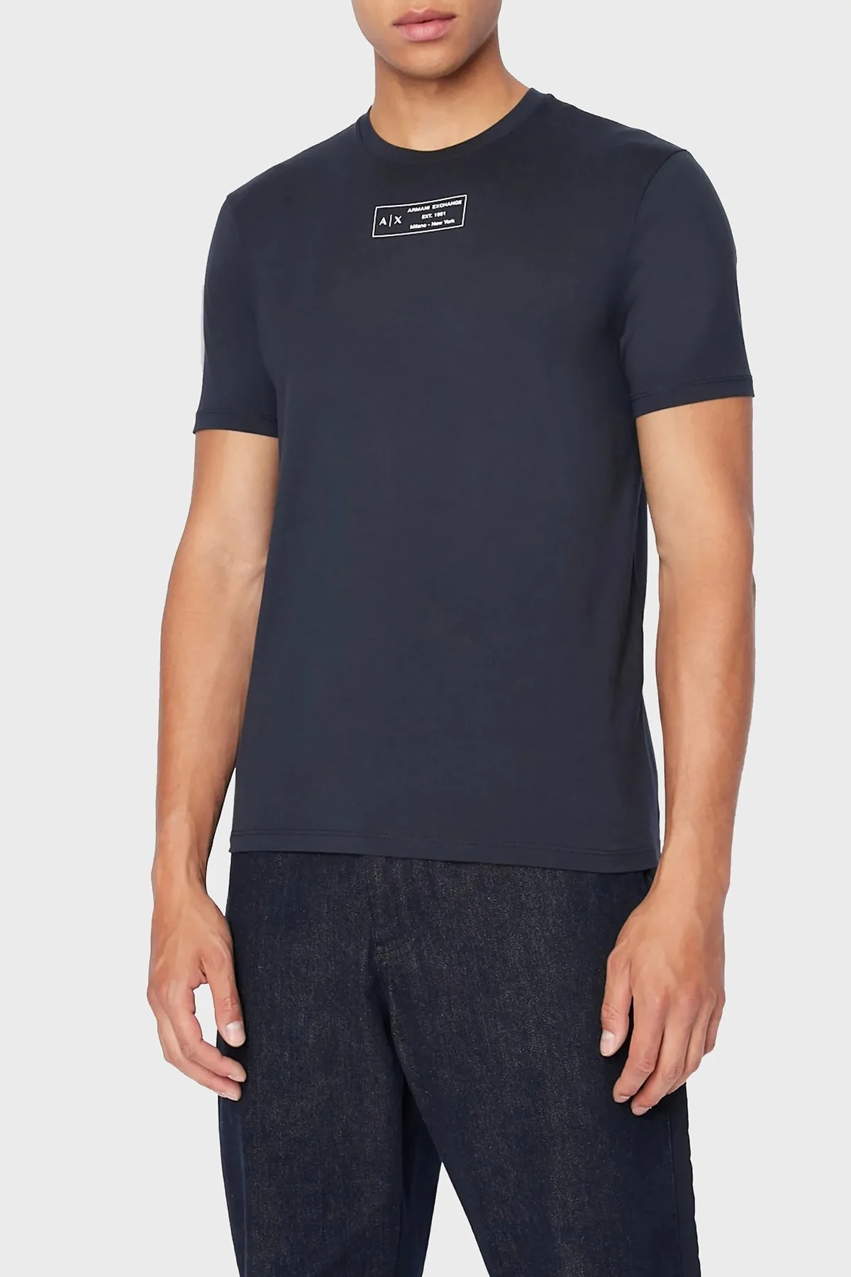 Armani Exchange % 100 Pamuk Regular Fit Bisiklet Yaka Erkek T Shirt 6LZTCL ZJFCZ 1510 LACİVERT - 1