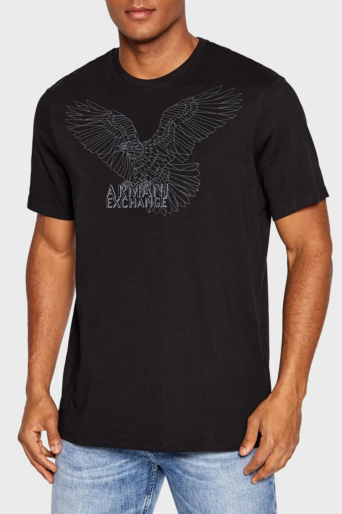 Armani Exchange % 100 Pamuk Regular Fit Bisiklet Yaka Erkek T Shirt 6LZTHL ZJ5LZ 1200 SİYAH - 1