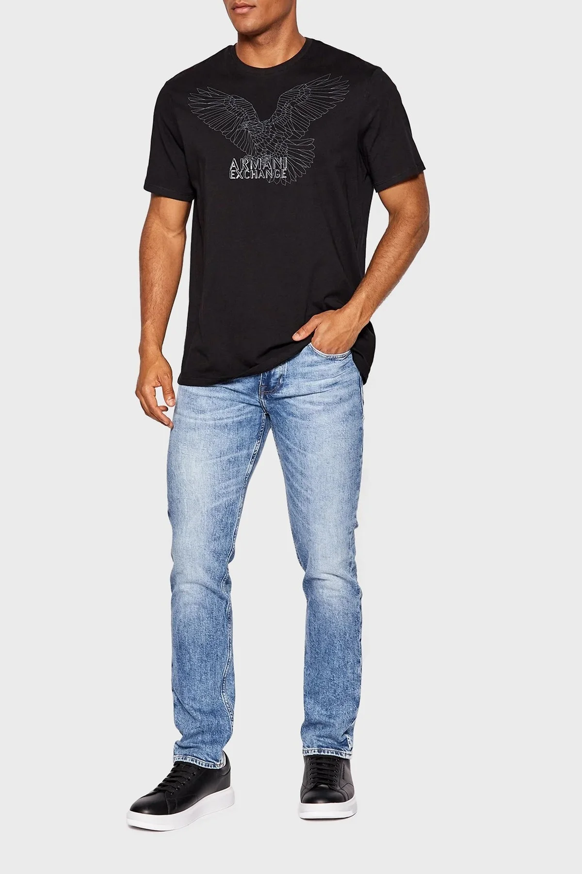 Armani Exchange % 100 Pamuk Regular Fit Bisiklet Yaka Erkek T Shirt 6LZTHL ZJ5LZ 1200 SİYAH - 2