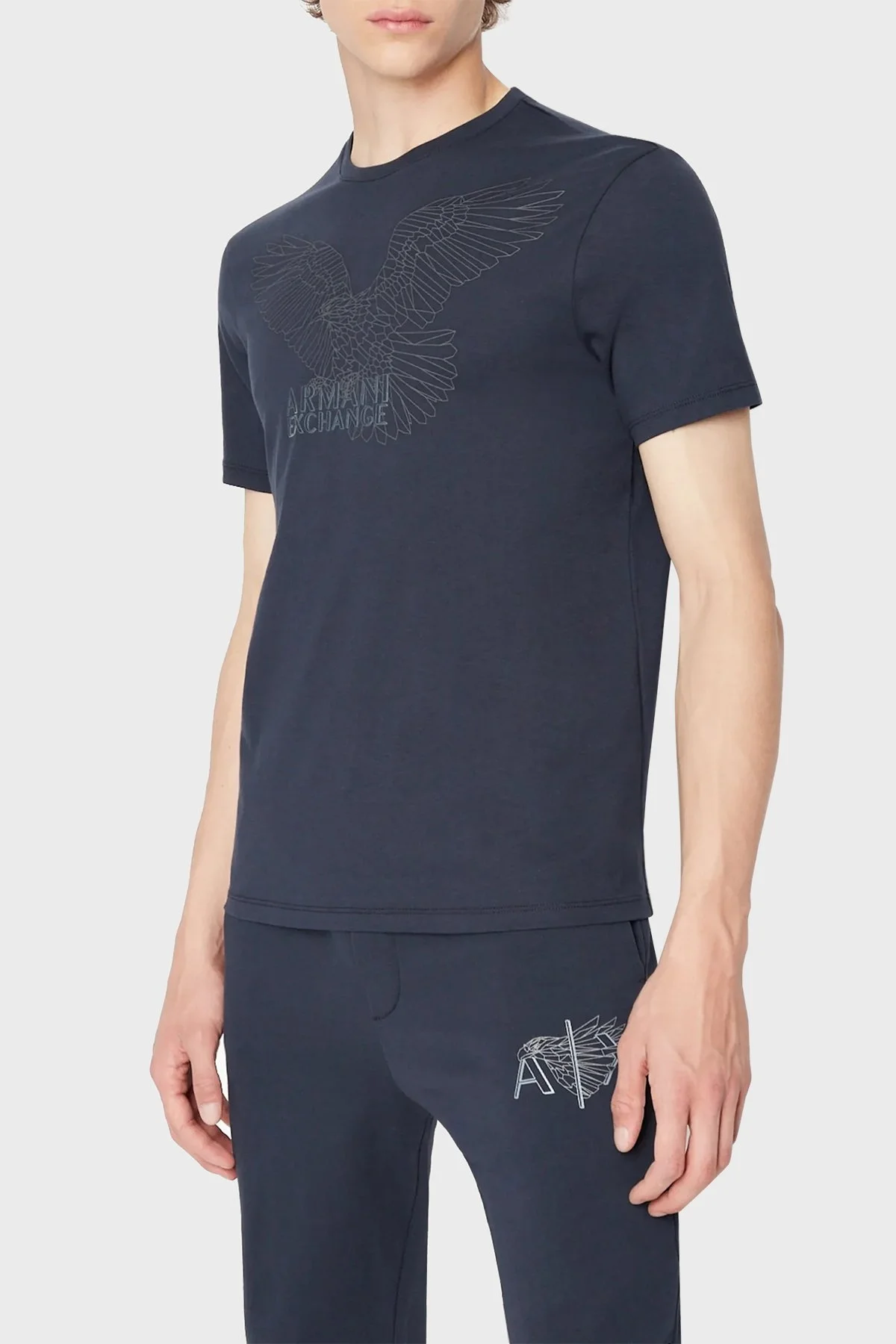 Armani Exchange % 100 Pamuk Regular Fit Bisiklet Yaka Erkek T Shirt 6LZTHL ZJ5LZ 1510 LACİVERT - 1