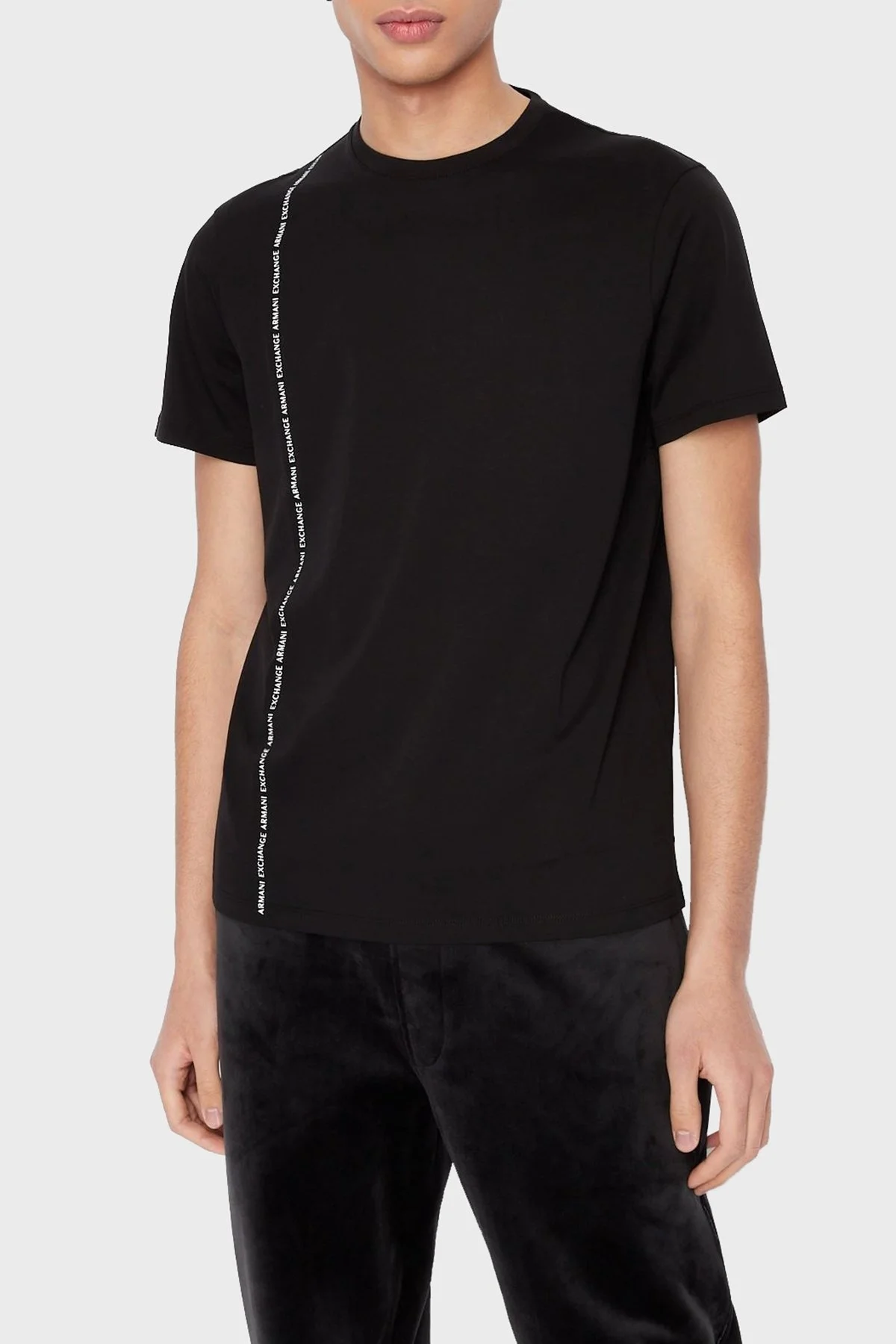 Armani Exchange % 100 Pamuk Regular Fit Bisiklet Yaka Erkek T Shirt 6LZTKC ZJ9AZ 1200 SİYAH - 1