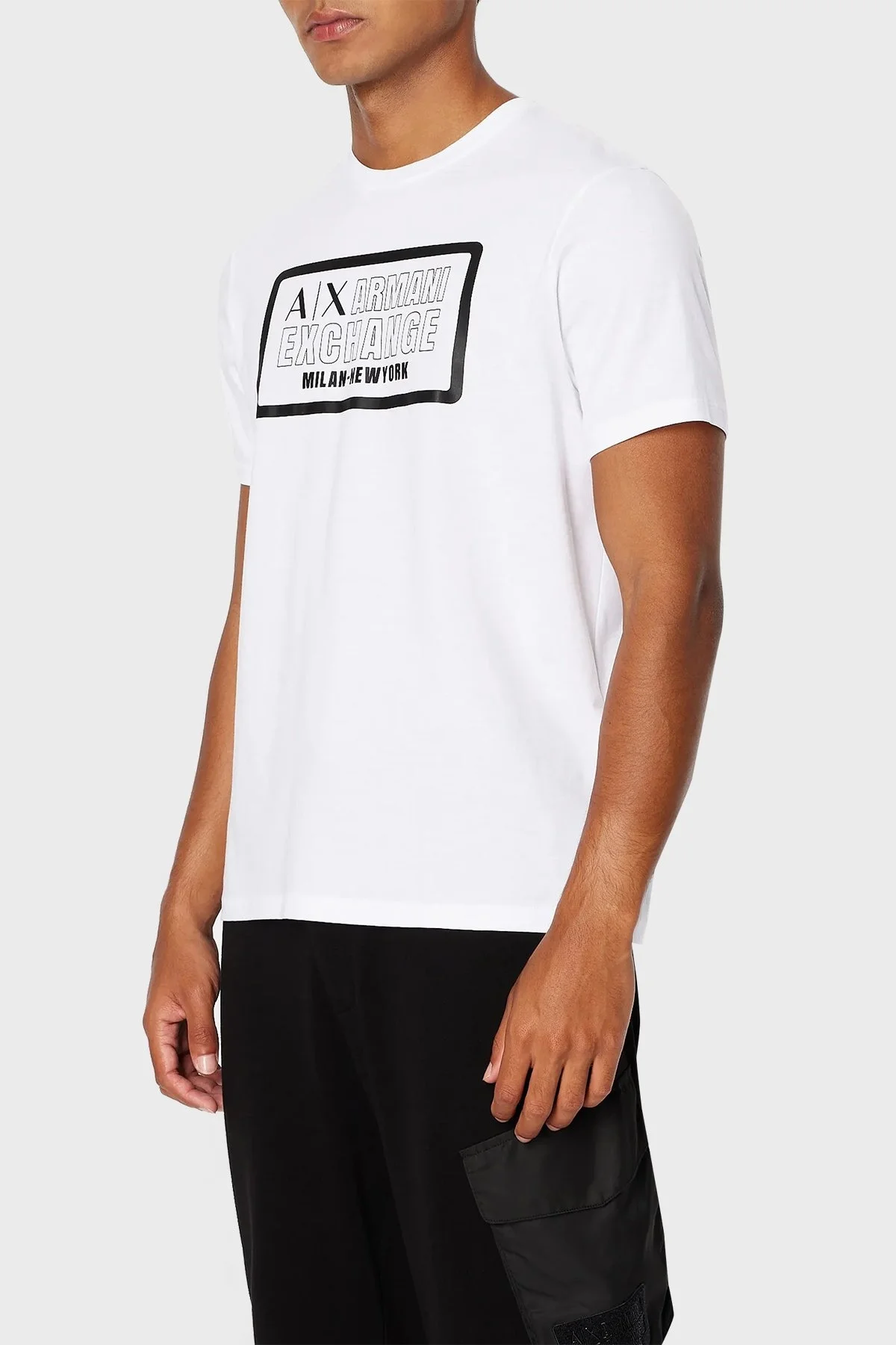 Armani Exchange % 100 Pamuk Regular Fit Bisiklet Yaka Erkek T Shirt 6RZTAD ZJA5Z 1100 BEYAZ - 1