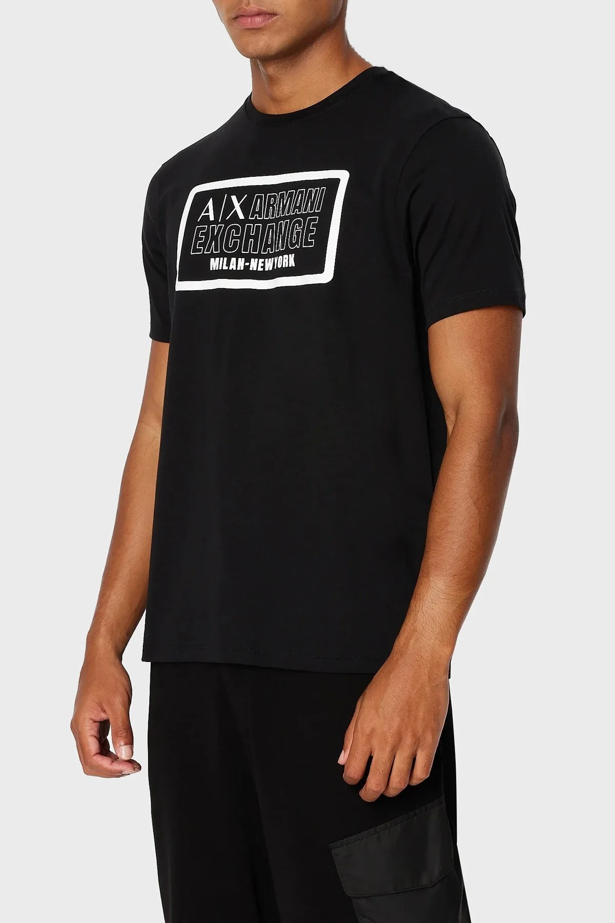 Armani Exchange % 100 Pamuk Regular Fit Bisiklet Yaka Erkek T Shirt 6RZTAD ZJA5Z 1200 SİYAH - 1