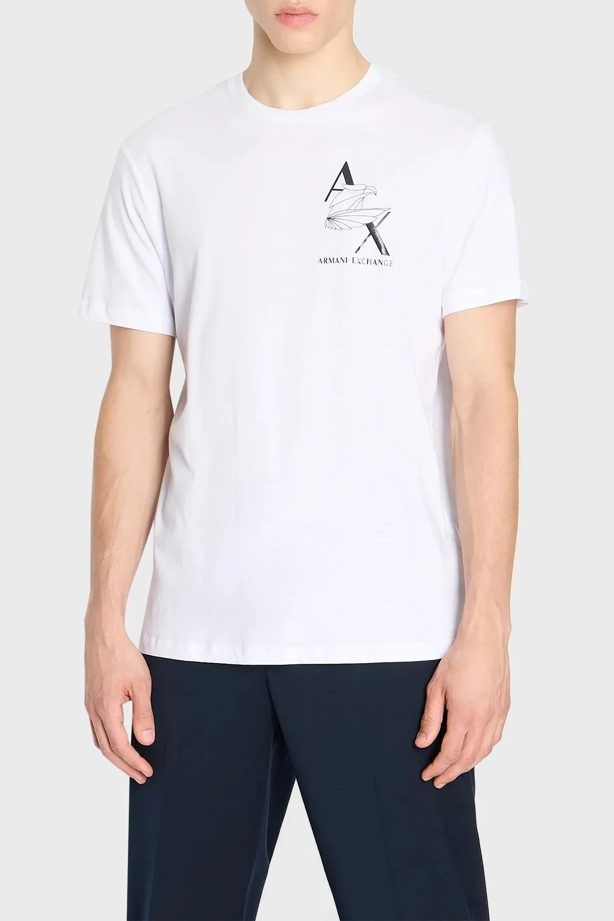 Armani Exchange % 100 Pamuk Regular Fit Bisiklet Yaka Erkek T Shirt 6RZTAM ZJ9TZ 1100 BEYAZ - 1