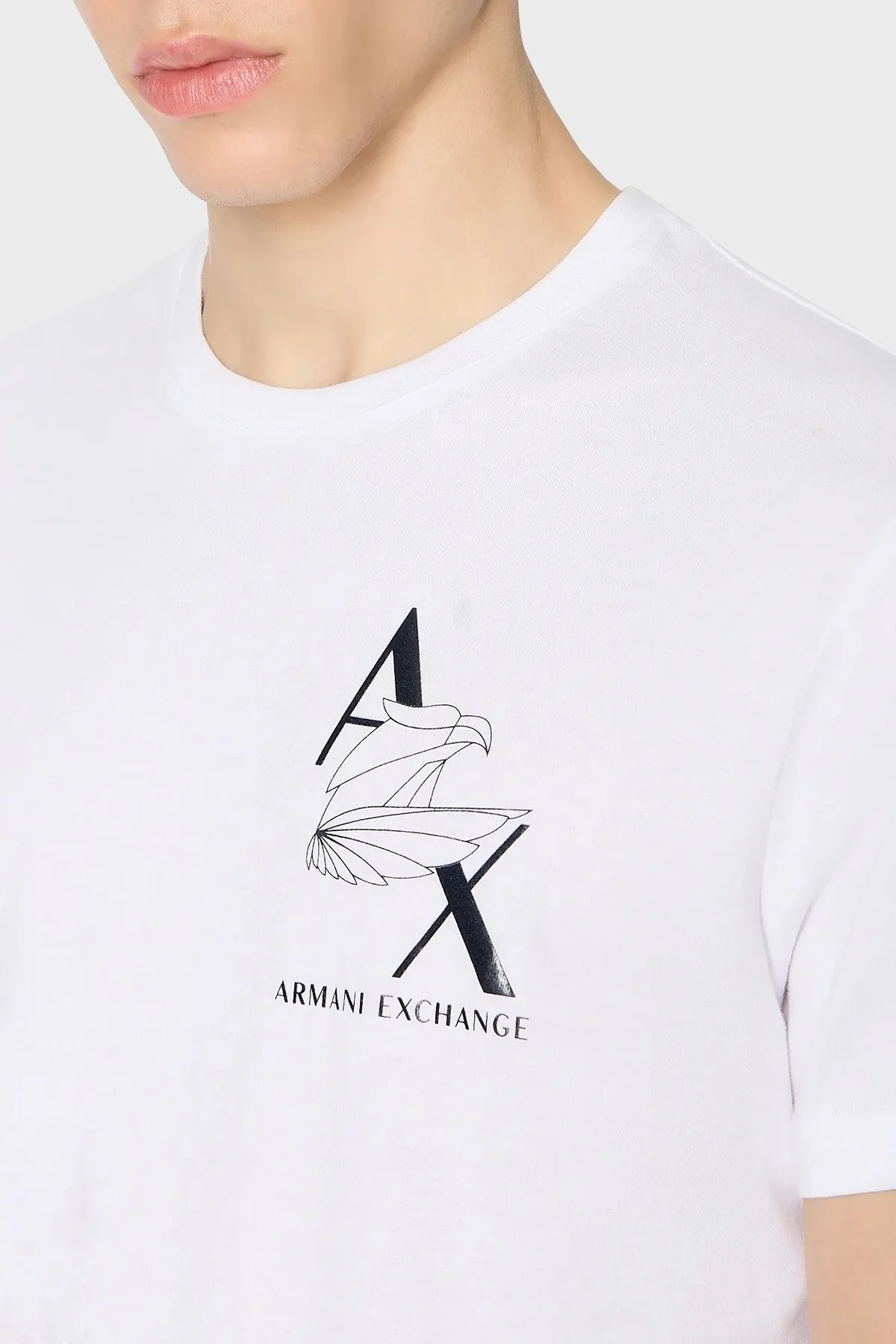 Armani Exchange % 100 Pamuk Regular Fit Bisiklet Yaka Erkek T Shirt 6RZTAM ZJ9TZ 1100 BEYAZ - 3
