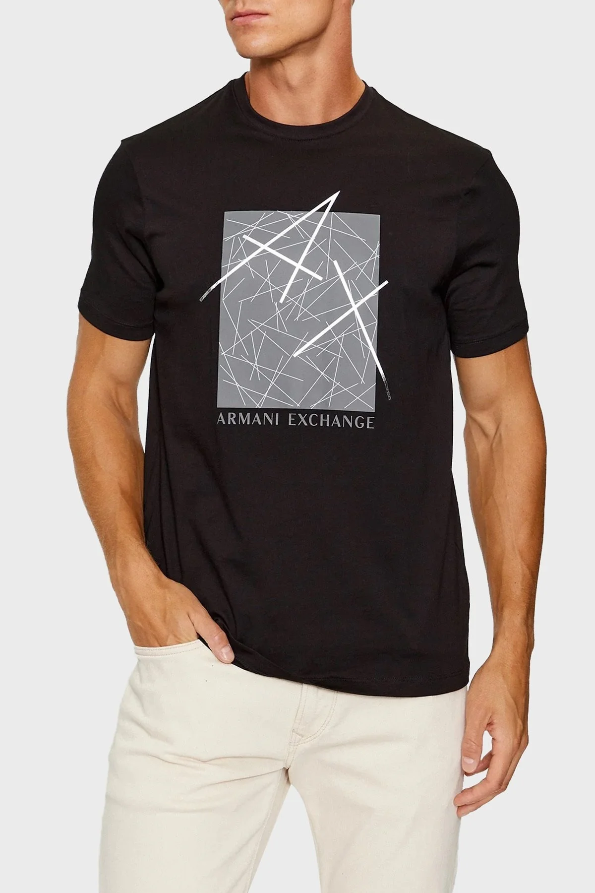 Armani Exchange % 100 Pamuk Regular Fit Bisiklet Yaka Erkek T Shirt 6RZTJT ZJBYZ 1200 SİYAH - 1