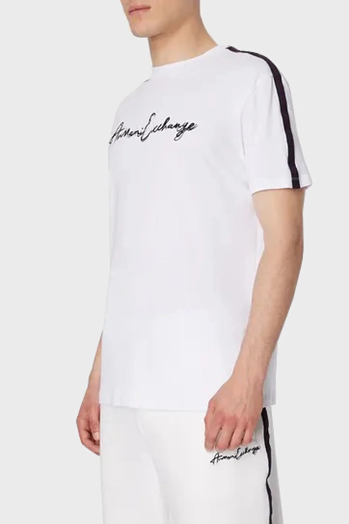 Armani Exchange % 100 Pamuk Regular Fit Bisiklet Yaka Erkek T Shirt 6RZTLM ZJ8EZ 1100 BEYAZ - 1