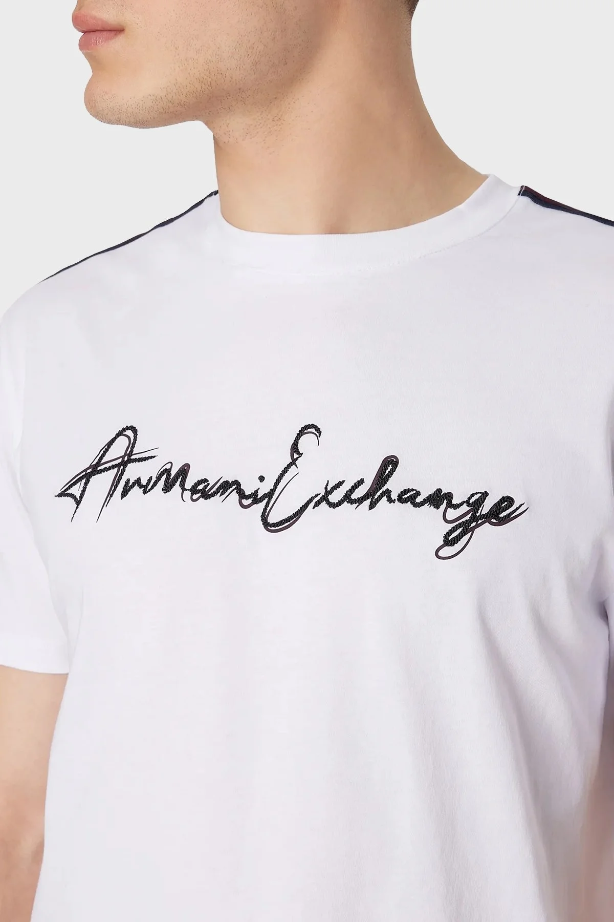 Armani Exchange % 100 Pamuk Regular Fit Bisiklet Yaka Erkek T Shirt 6RZTLM ZJ8EZ 1100 BEYAZ - 4