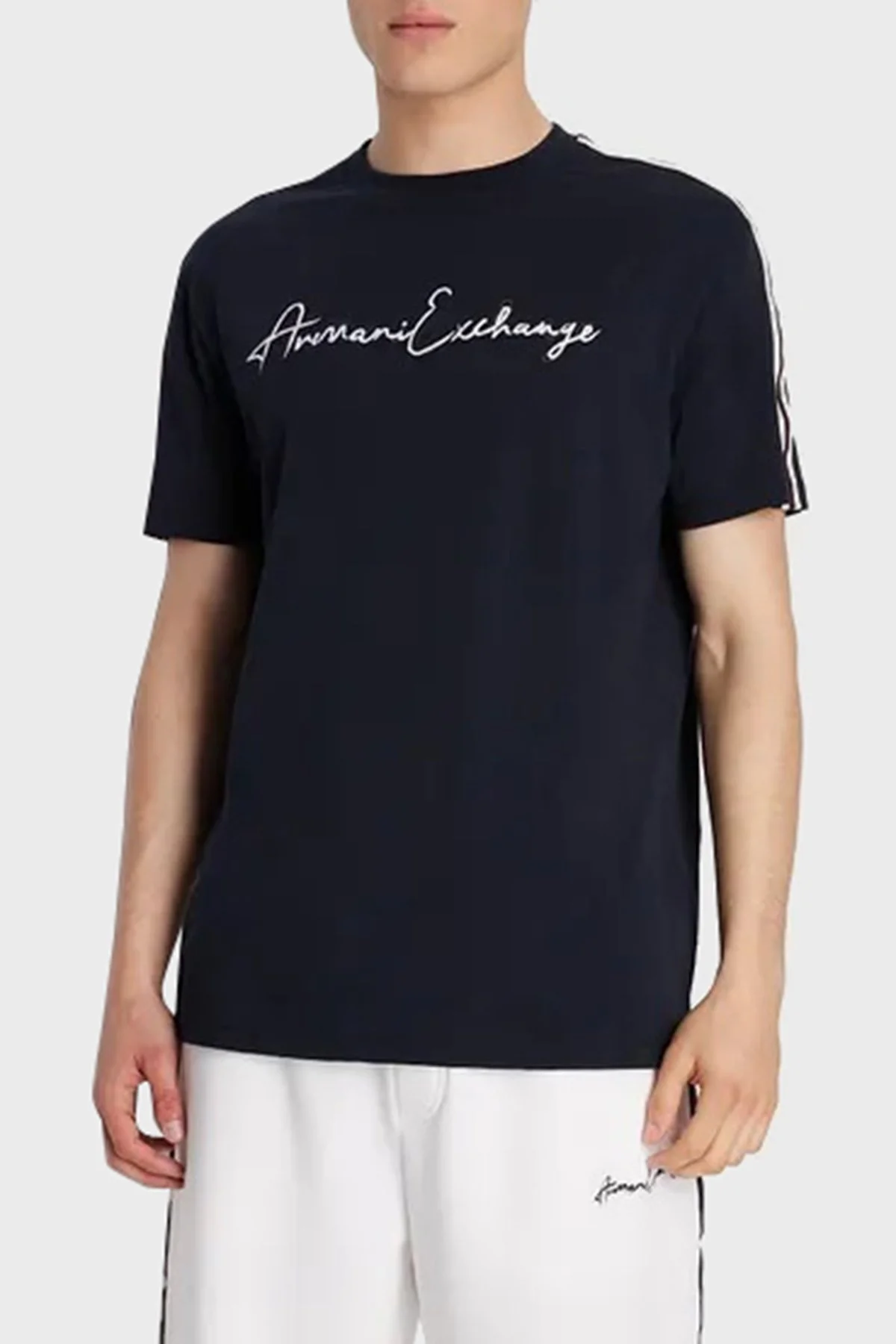Armani Exchange % 100 Pamuk Regular Fit Bisiklet Yaka Erkek T Shirt 6RZTLM ZJ8EZ 1583 LACİVERT - 1