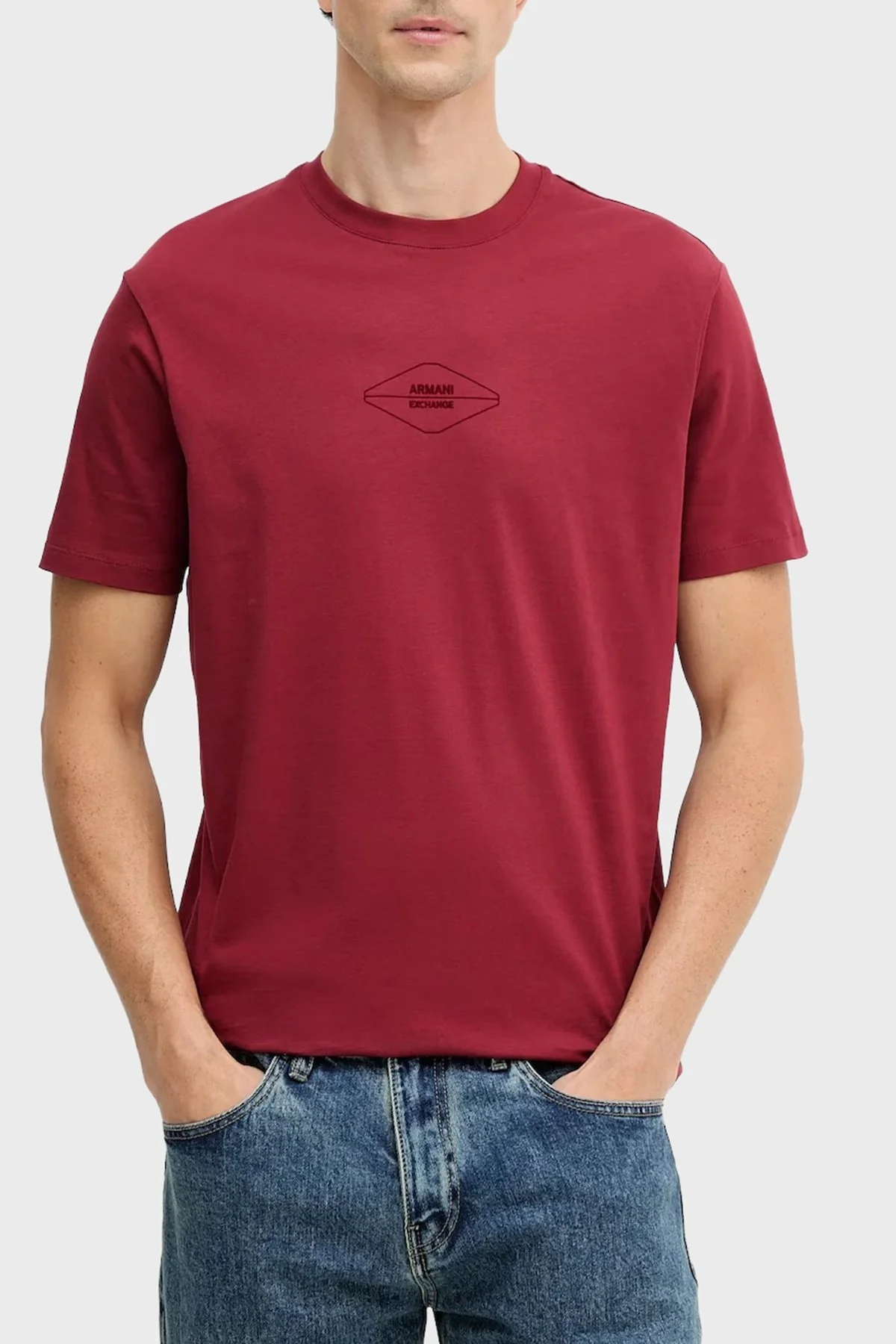 Armani Exchange % 100 Pamuk Regular Fit Bisiklet Yaka Erkek T Shirt XM001442 AF10358 UA328 BORDO - 1