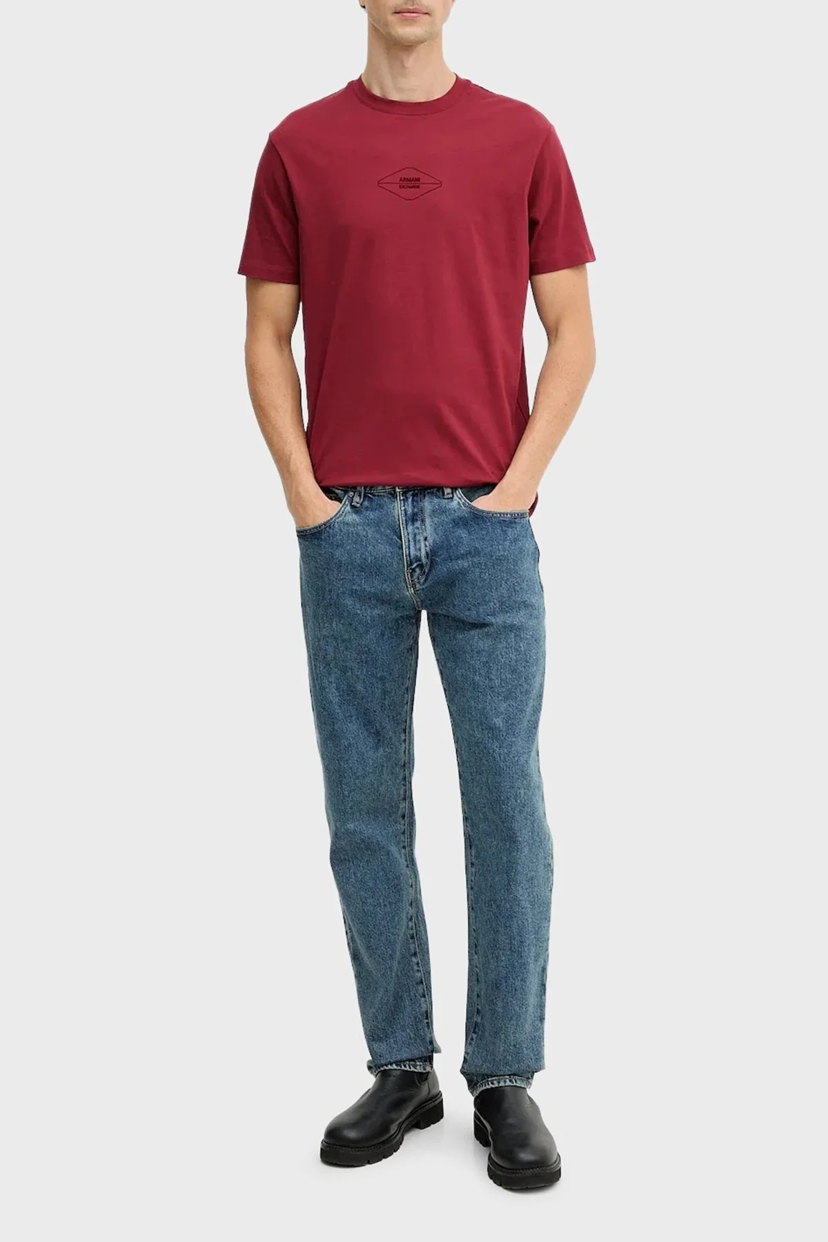 Armani Exchange % 100 Pamuk Regular Fit Bisiklet Yaka Erkek T Shirt XM001442 AF10358 UA328 BORDO - 2