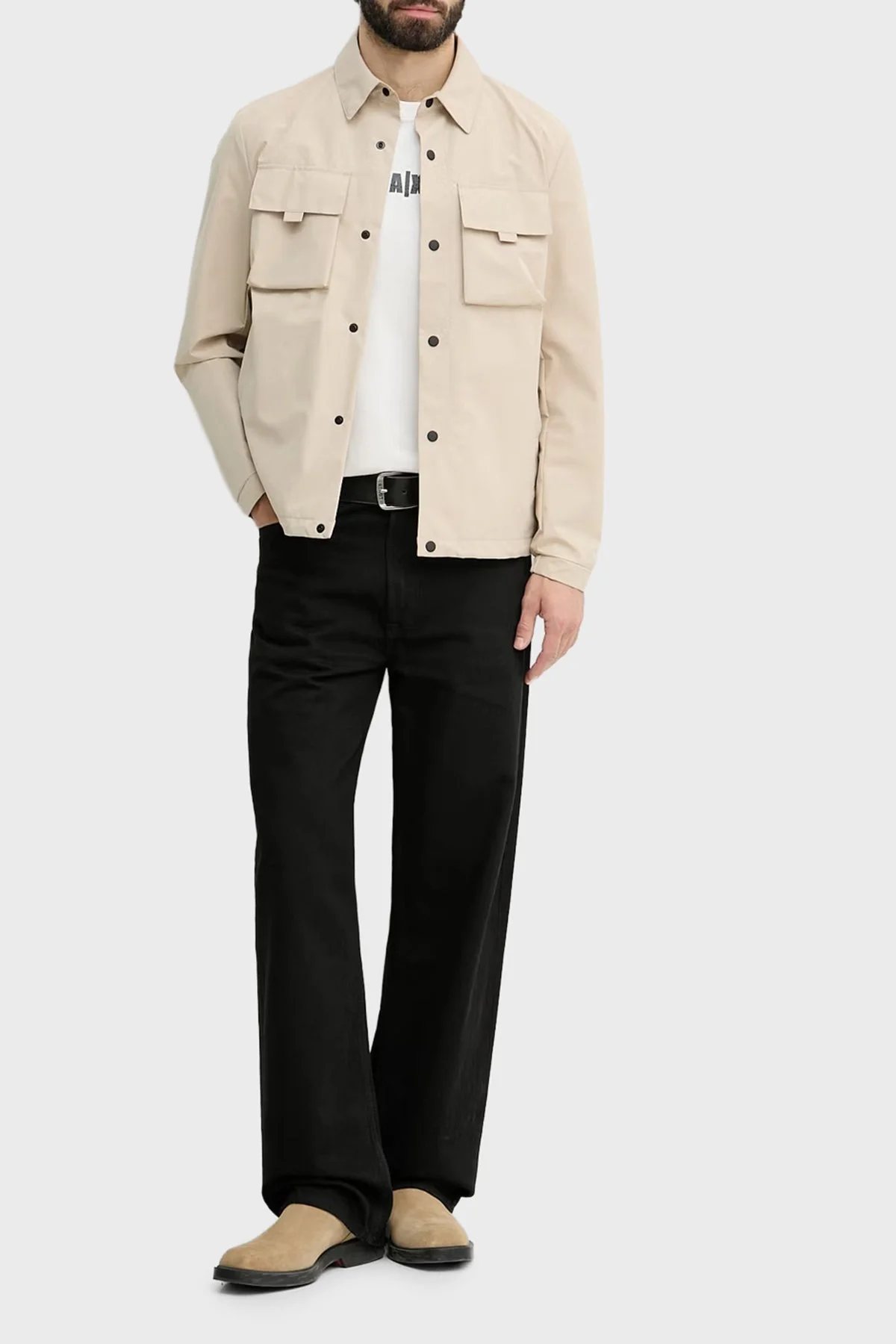 Armani Exchange % 100 Pamuk Regular Fit Bisiklet Yaka Erkek T Shirt XM002509 AF10358 U1074 KREM - 2