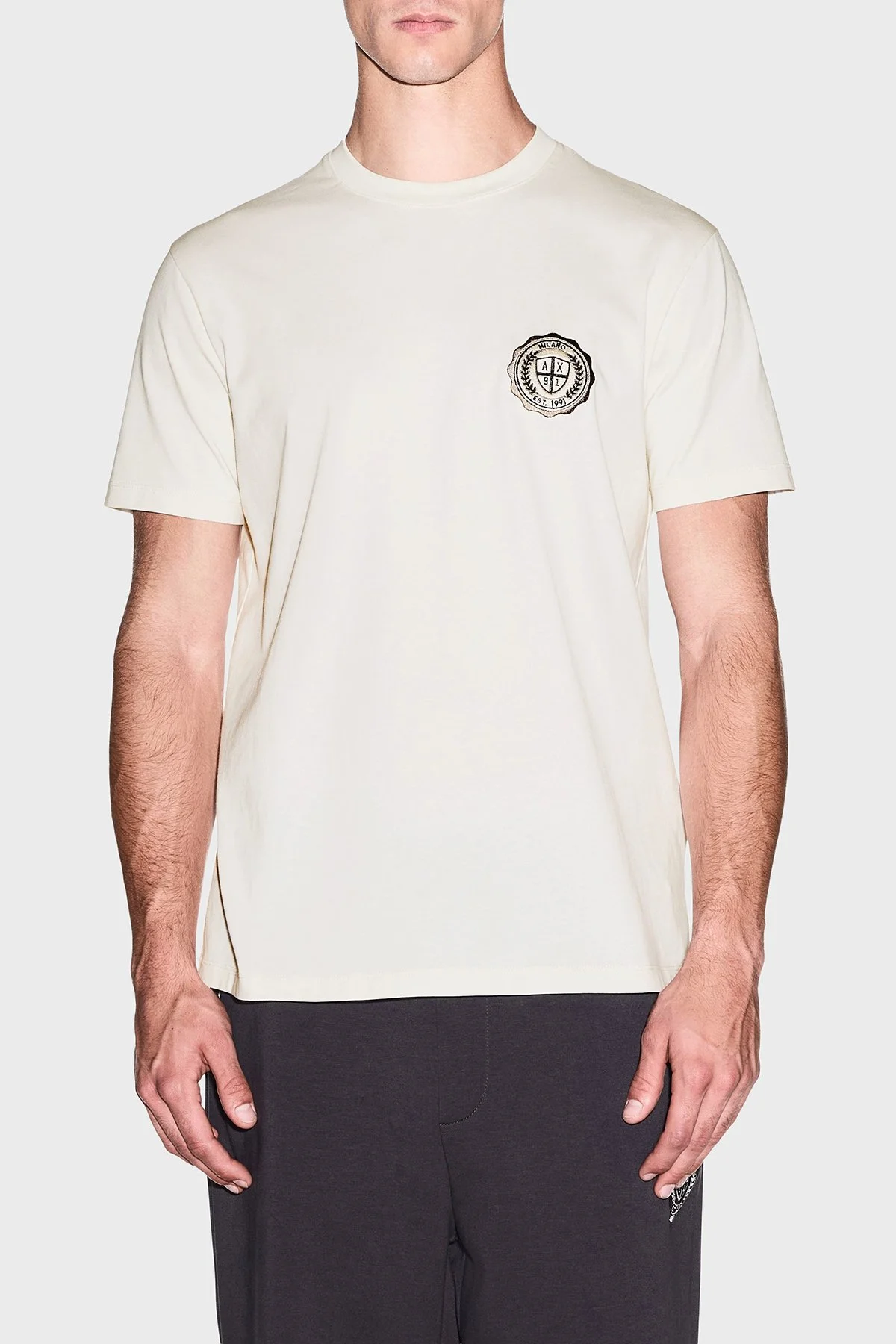 Armani Exchange % 100 Pamuk Regular Fit Bisiklet Yaka Erkek T Shirt XM003078 AF10361 U0007 Kırık beyaz - 1