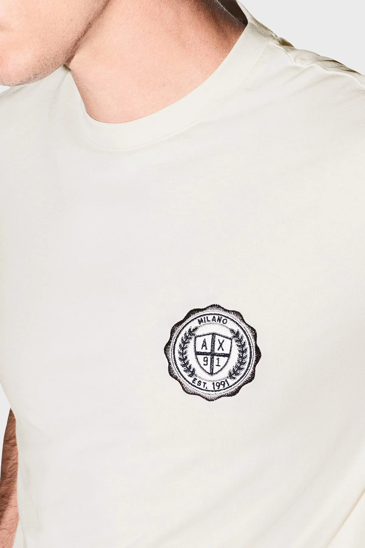 Armani Exchange % 100 Pamuk Regular Fit Bisiklet Yaka Erkek T Shirt XM003078 AF10361 U0007 Kırık beyaz - 3