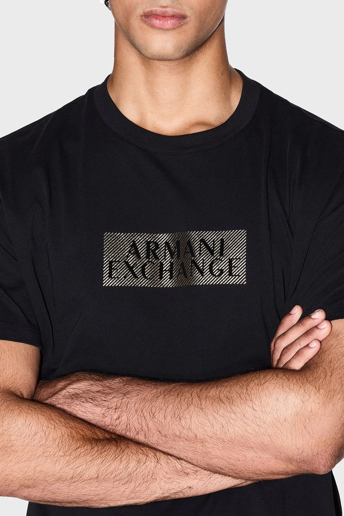 Armani Exchange % 100 Pamuk Regular Fit Bisiklet Yaka Logolu Erkek T Shirt XM001911 AF10356 MC237 SİYAH-GOLD - 4