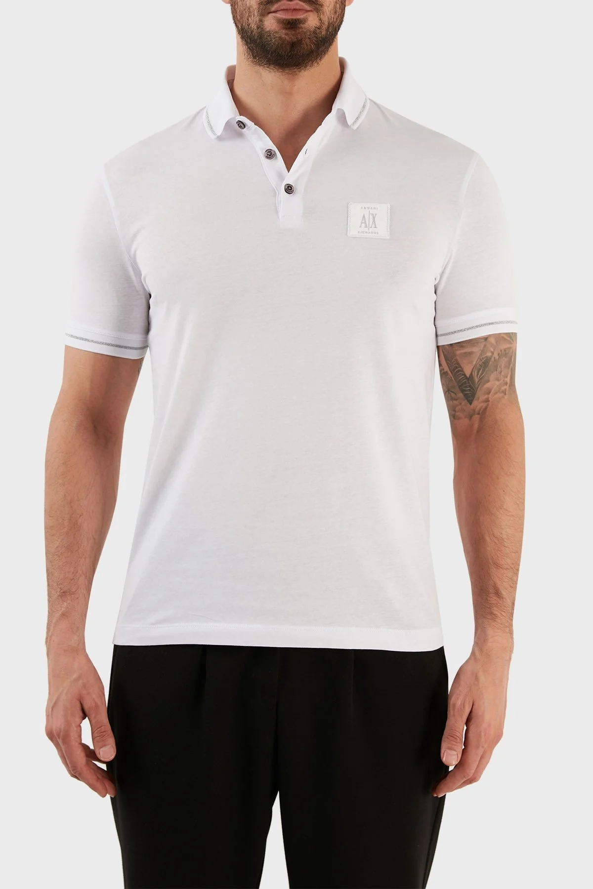 Armani Exchange % 100 Pamuk Regular Fit Düğmeli Polo T Shirt Erkek Polo Yaka T Shirt 8NZFPQ ZJH4Z 1100 BEYAZ - 1