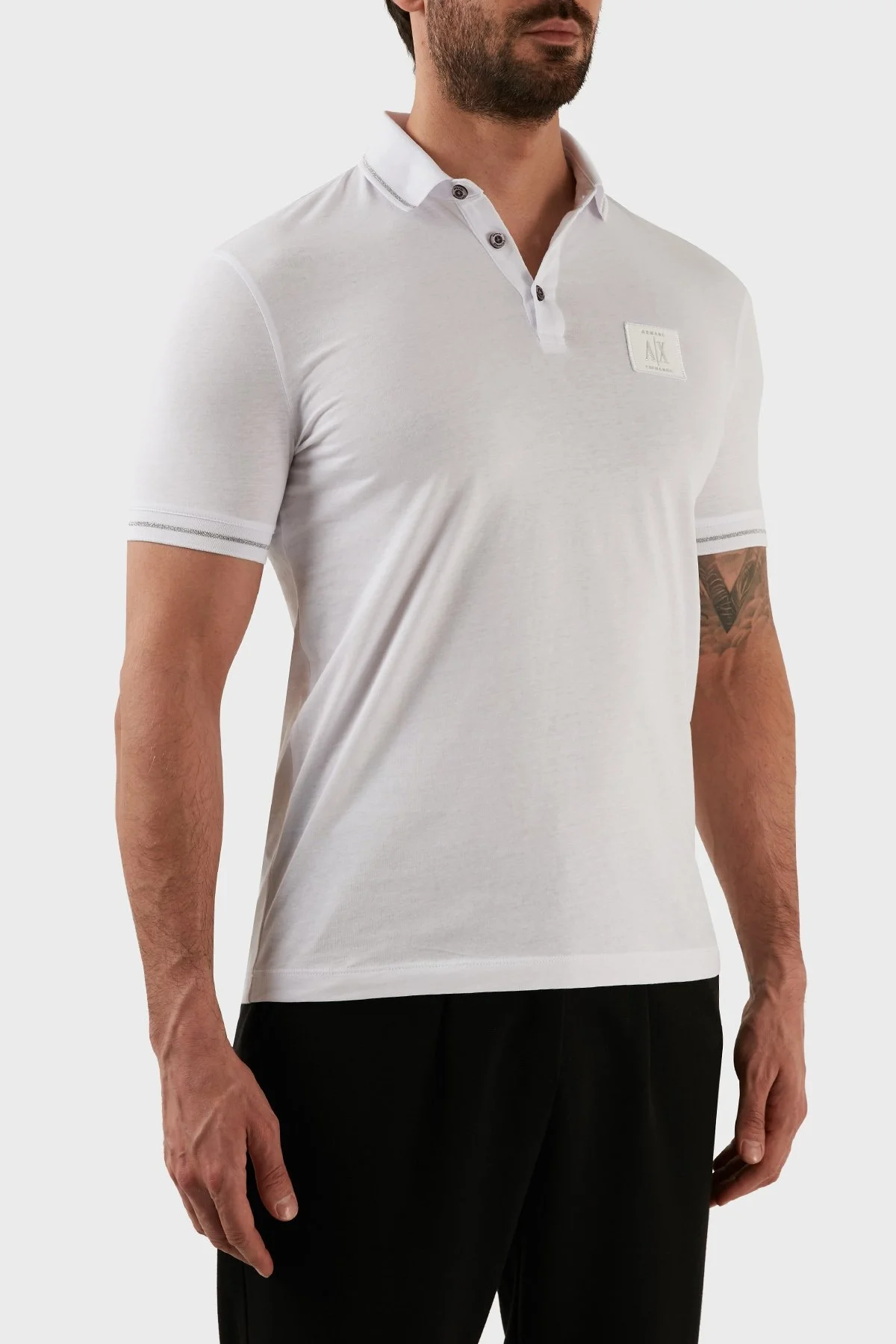 Armani Exchange % 100 Pamuk Regular Fit Düğmeli Polo T Shirt Erkek Polo Yaka T Shirt 8NZFPQ ZJH4Z 1100 BEYAZ - 3