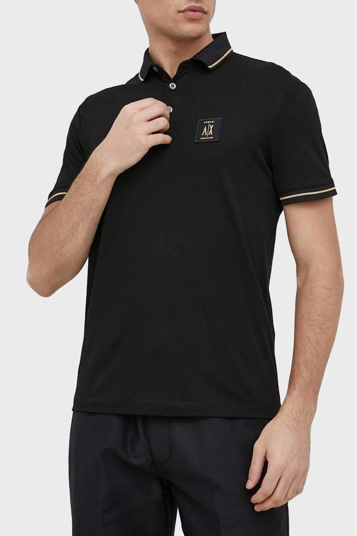 Armani Exchange % 100 Pamuk Regular Fit Düğmeli Polo T Shirt Erkek Polo Yaka T Shirt 8NZFPQ ZJH4Z 1200 SİYAH - 1
