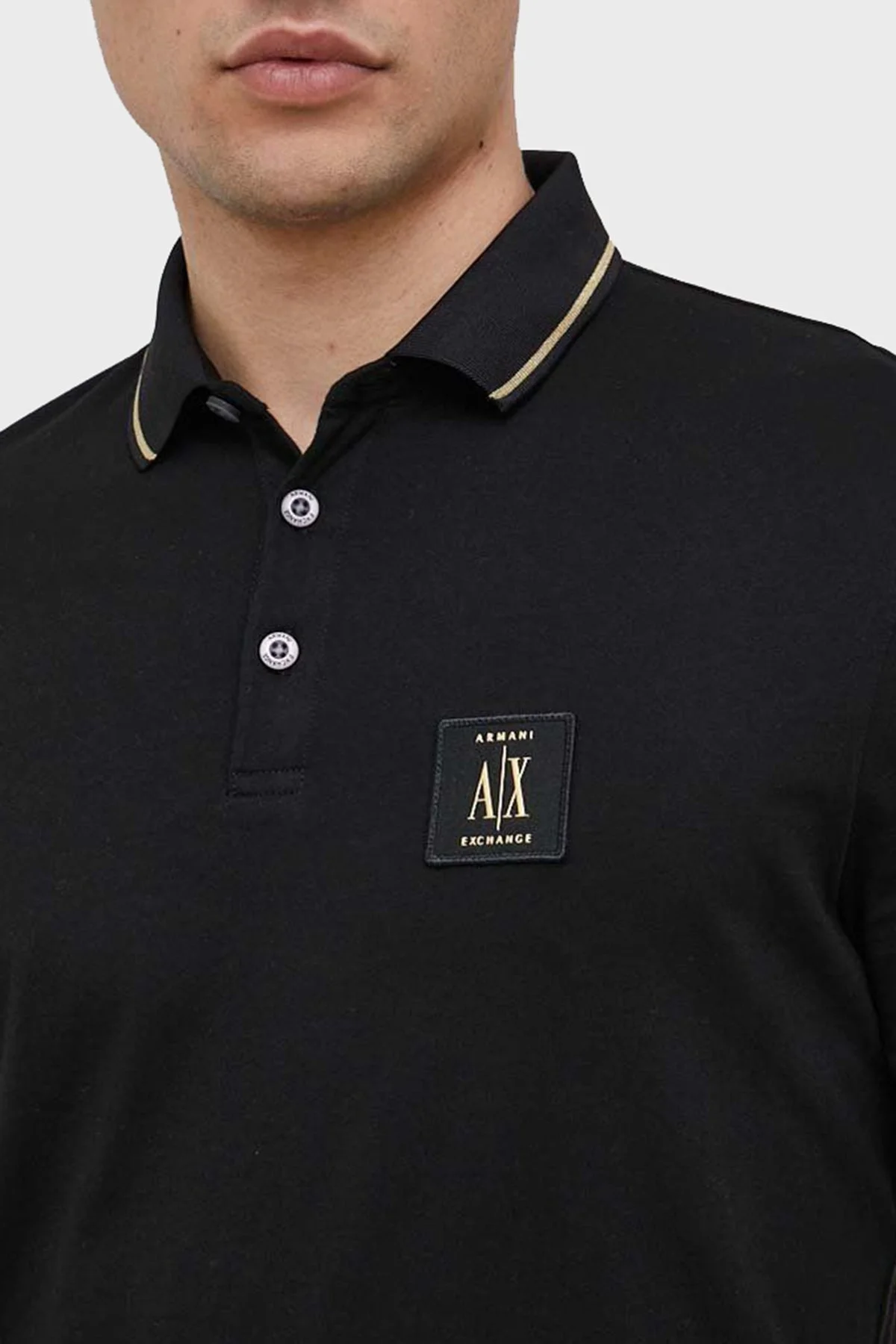 Armani Exchange % 100 Pamuk Regular Fit Düğmeli Polo T Shirt Erkek Polo Yaka T Shirt 8NZFPQ ZJH4Z 1200 SİYAH - 4