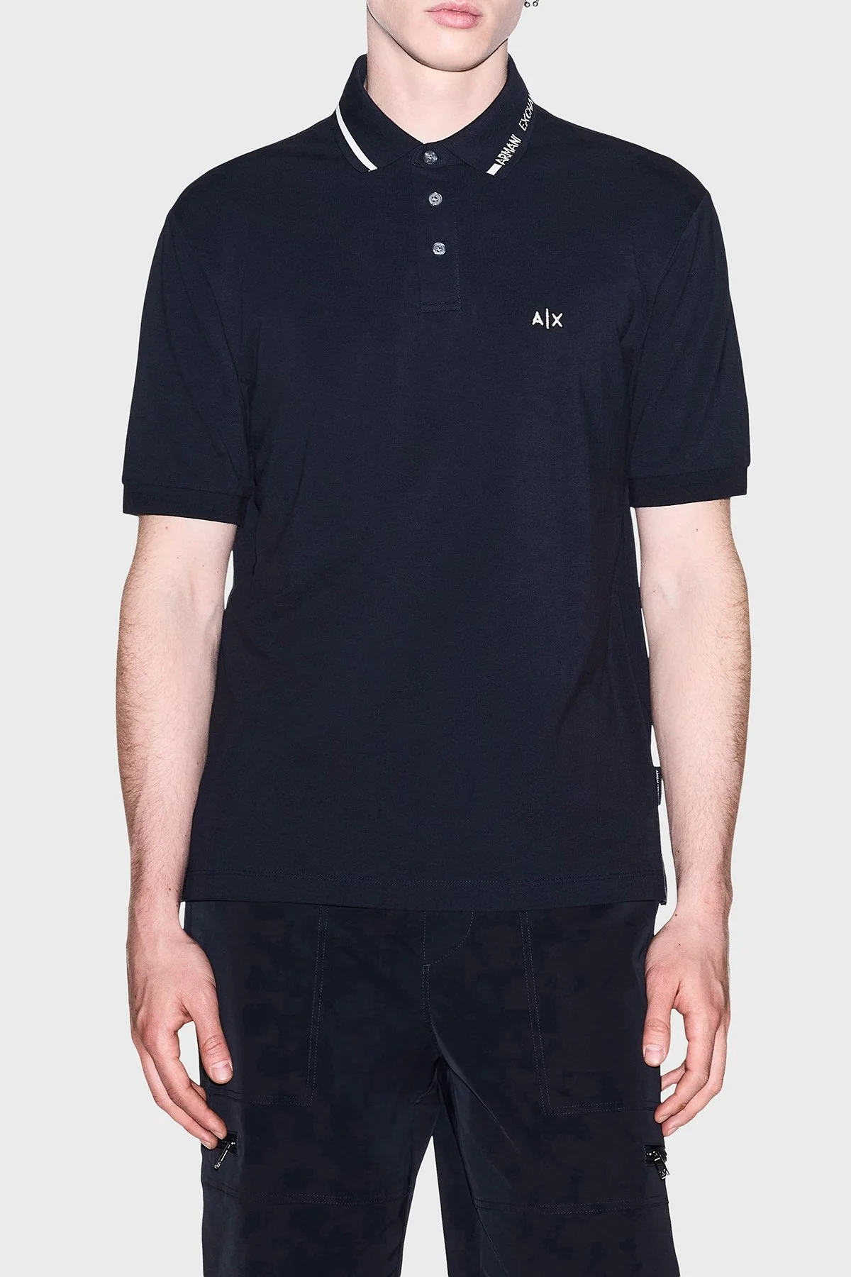 Armani Exchange % 100 Pamuk Regular Fit Düğmeli Erkek Polo XM002932 AF13026 UB101 Lacivert - 1
