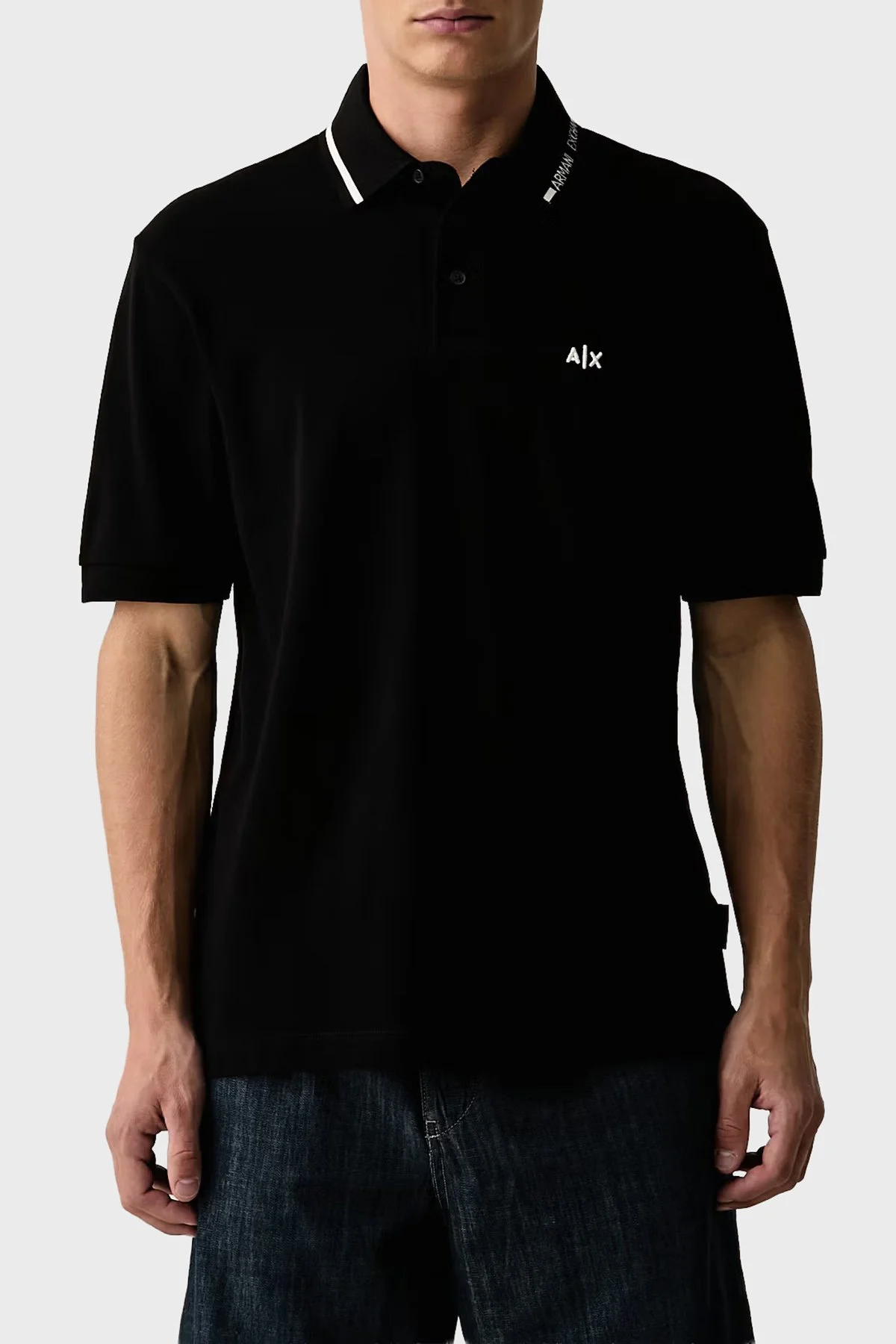 Armani Exchange % 100 Pamuk Regular Fit Düğmeli Erkek Polo XM002932 AF13026 UC001 Siyah - 1