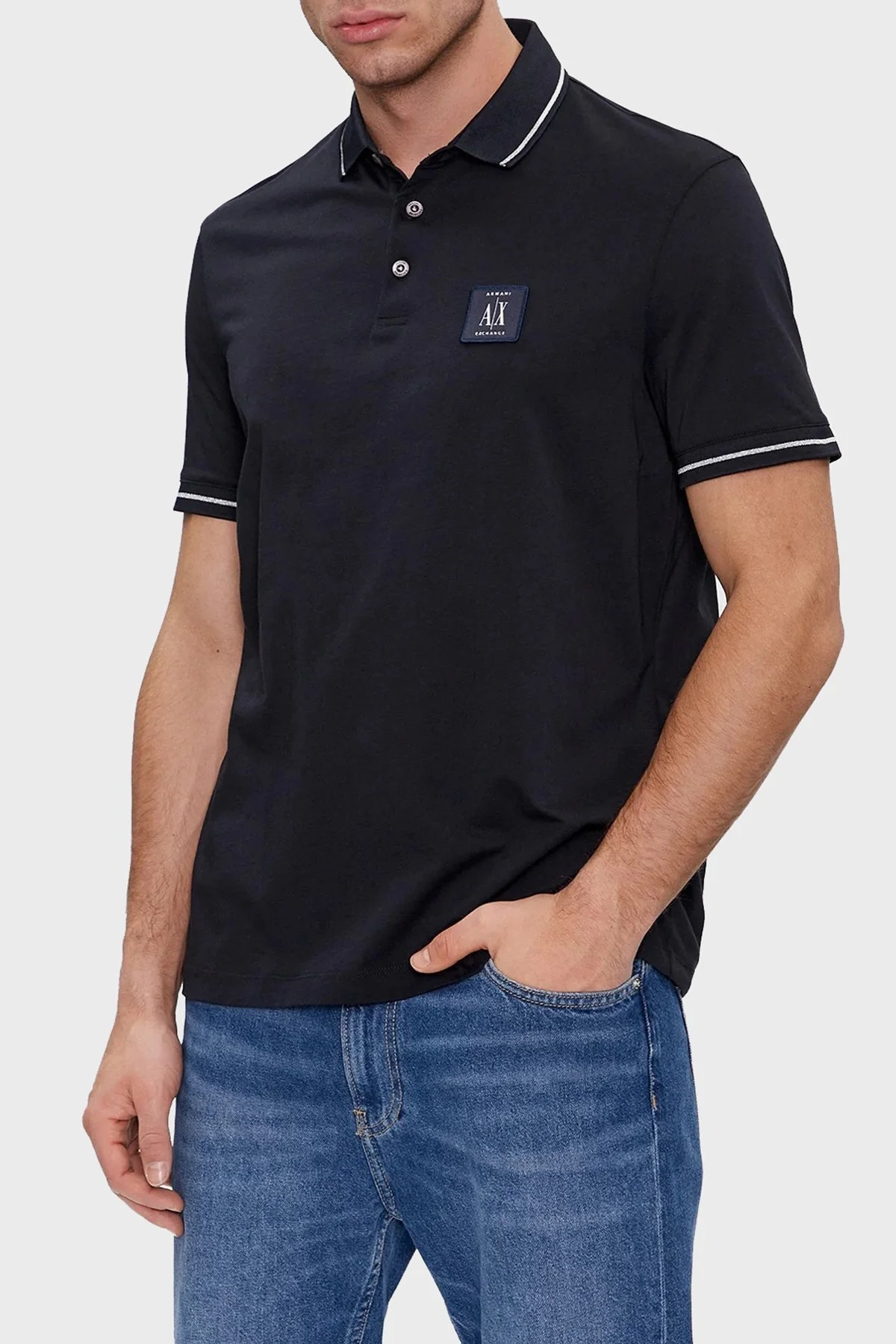 Armani Exchange % 100 Pamuk Regular Fit Düğmeli Erkek Polo Yaka T Shirt 8NZFPQ ZJH4Z 1510 LACİVERT - 1