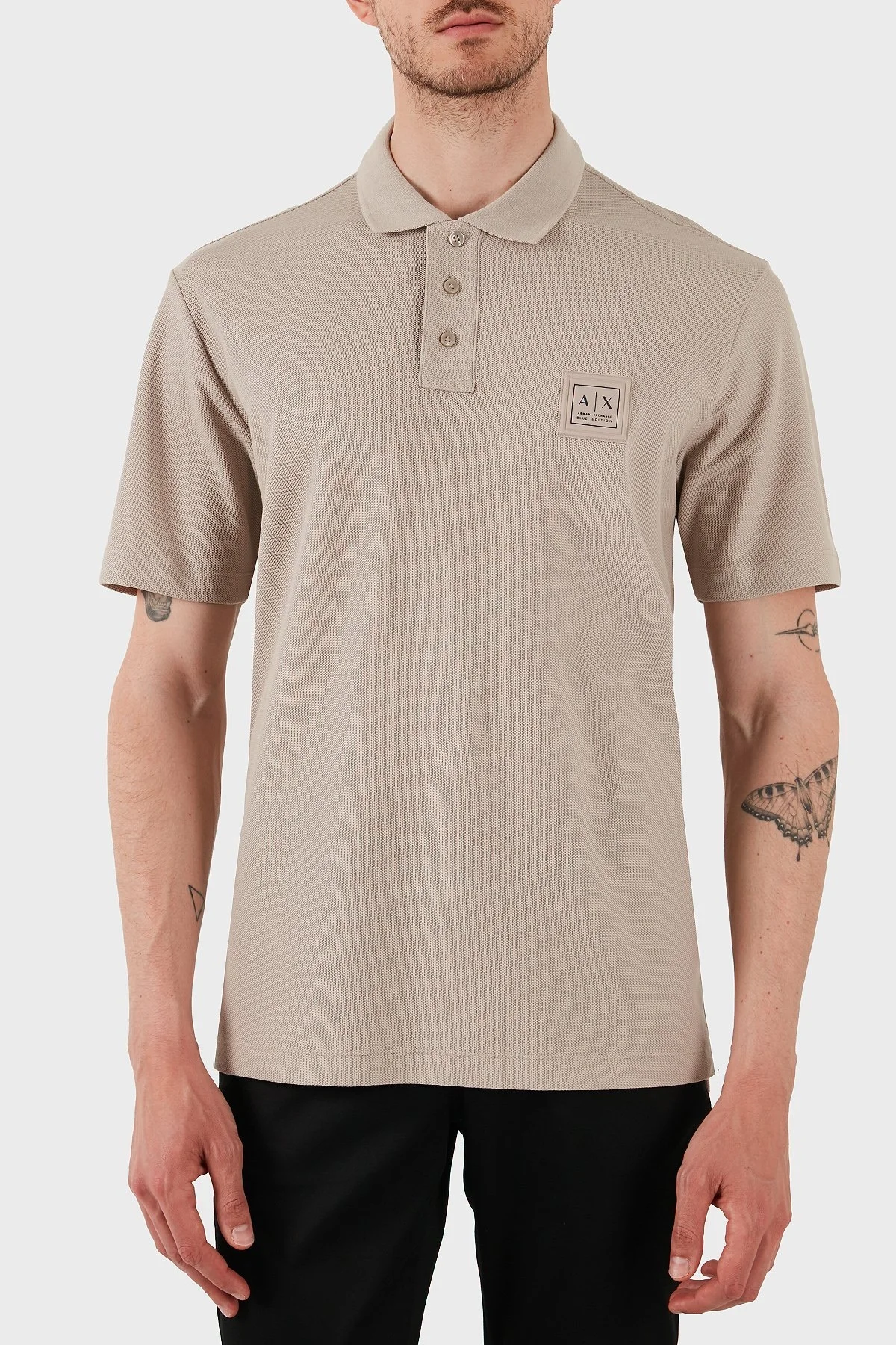 Armani Exchange % 100 Pamuk Regular Fit Düğmeli Erkek Polo Yaka T Shirt XM000356 AF12758 U6154 GRİ - 6