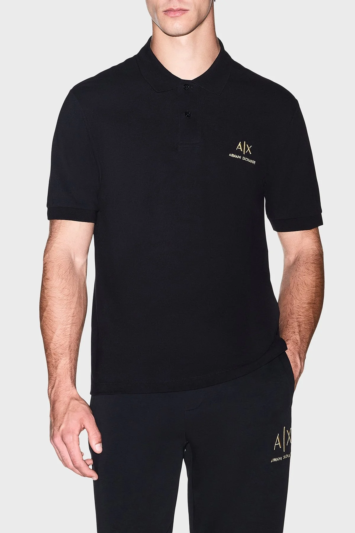 Armani Exchange % 100 Pamuk Regular Fit Düğmeli Gömlek Erkek Polo XM003554 AF13026 UC001 Siyah - 1