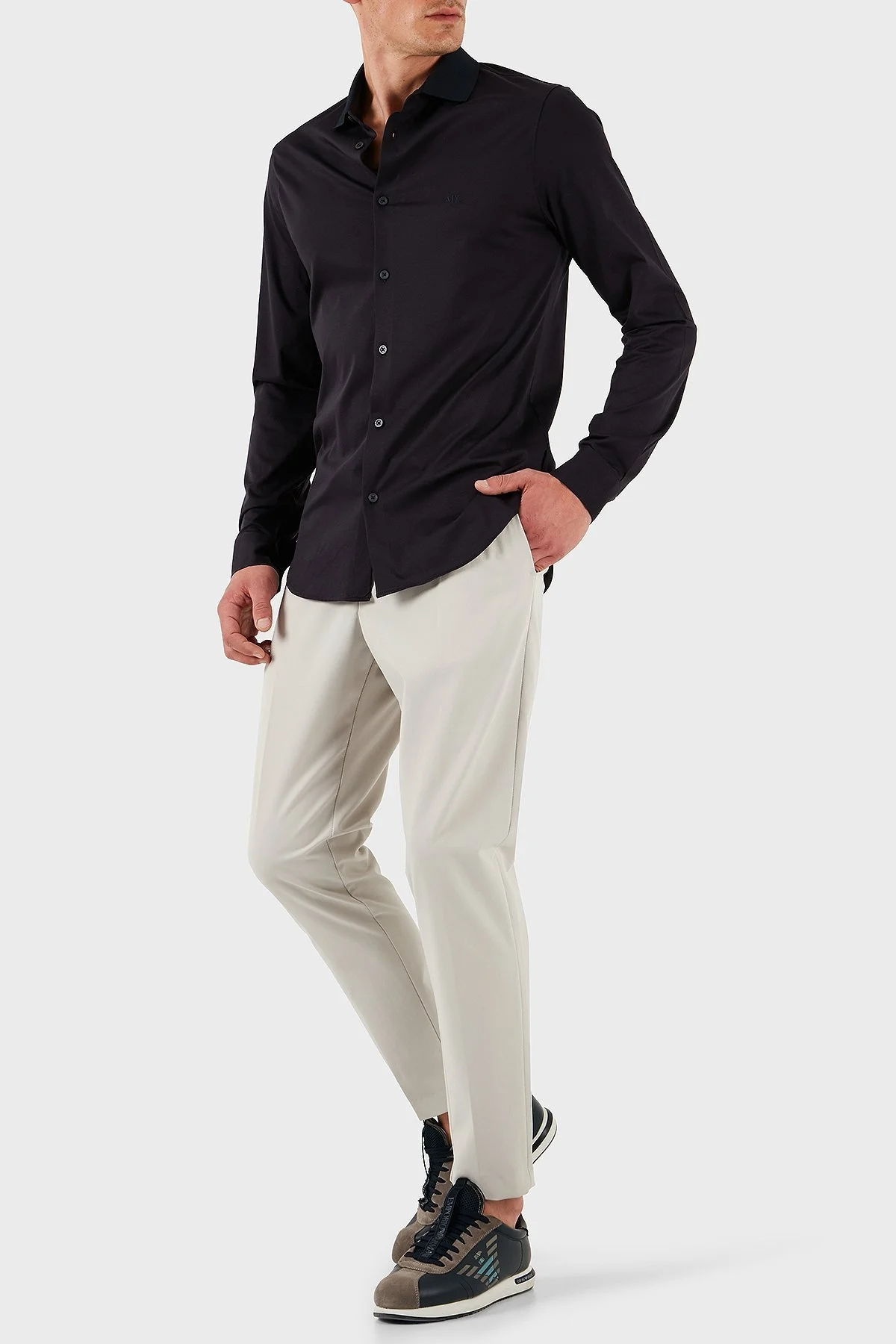 Armani Exchange % 100 Pamuk Regular Fit Düz Yaka Erkek Gömlek XM000497 AF10364 UB101 LACİVERT - 8